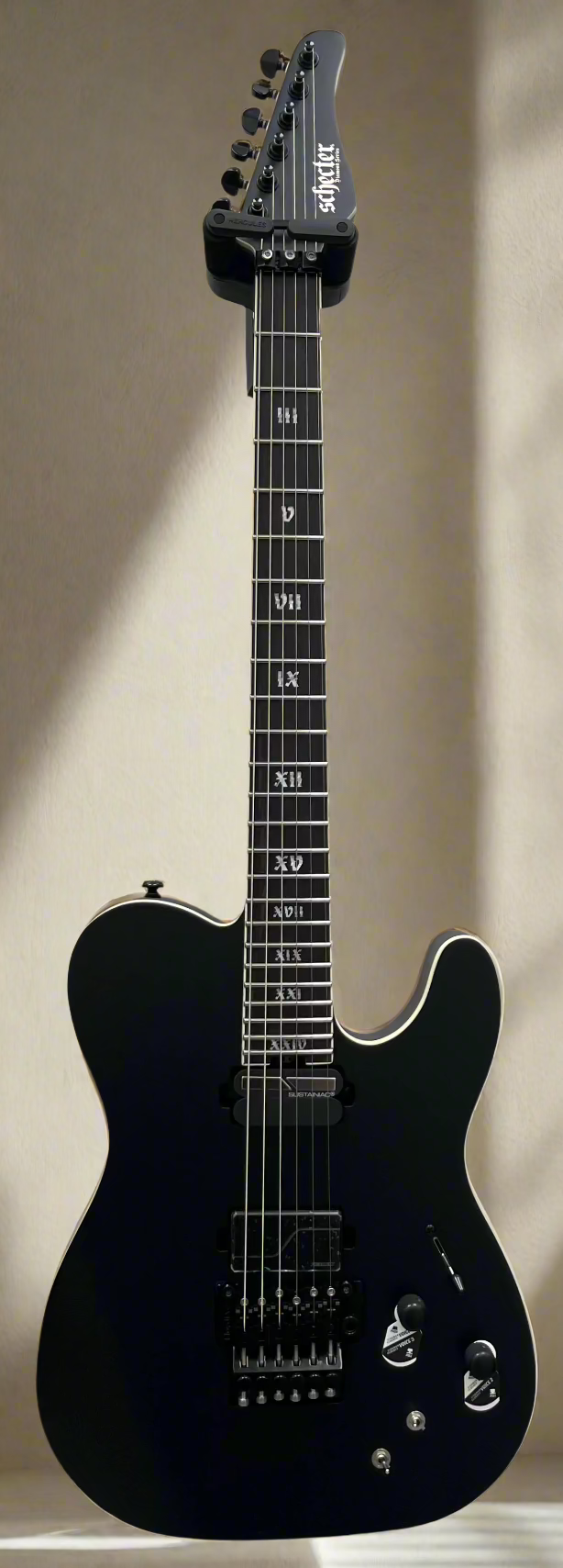 Schecter Pt 6 Fr S SLS ELITE Evil Twin w/ Sustainiac and Floyd Rose Satin Black 1383-SHC SERIAL NUMBER W25020053 - 8.6 LBS