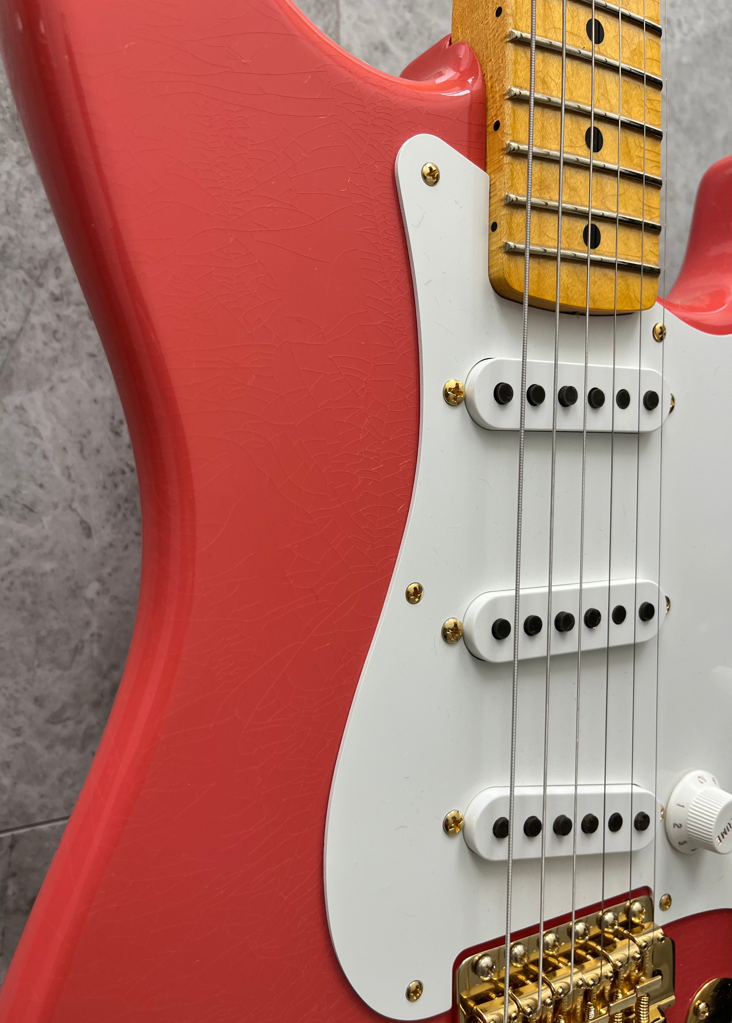 Fender Custom Shop 1955 Stratocaster DLX Closet Classic 1-Piece Maple Neck, Faded Aged Fiesta Red 9235700037 SERIAL NUMBER CZ585538 - 6 LBS 15 OZ
