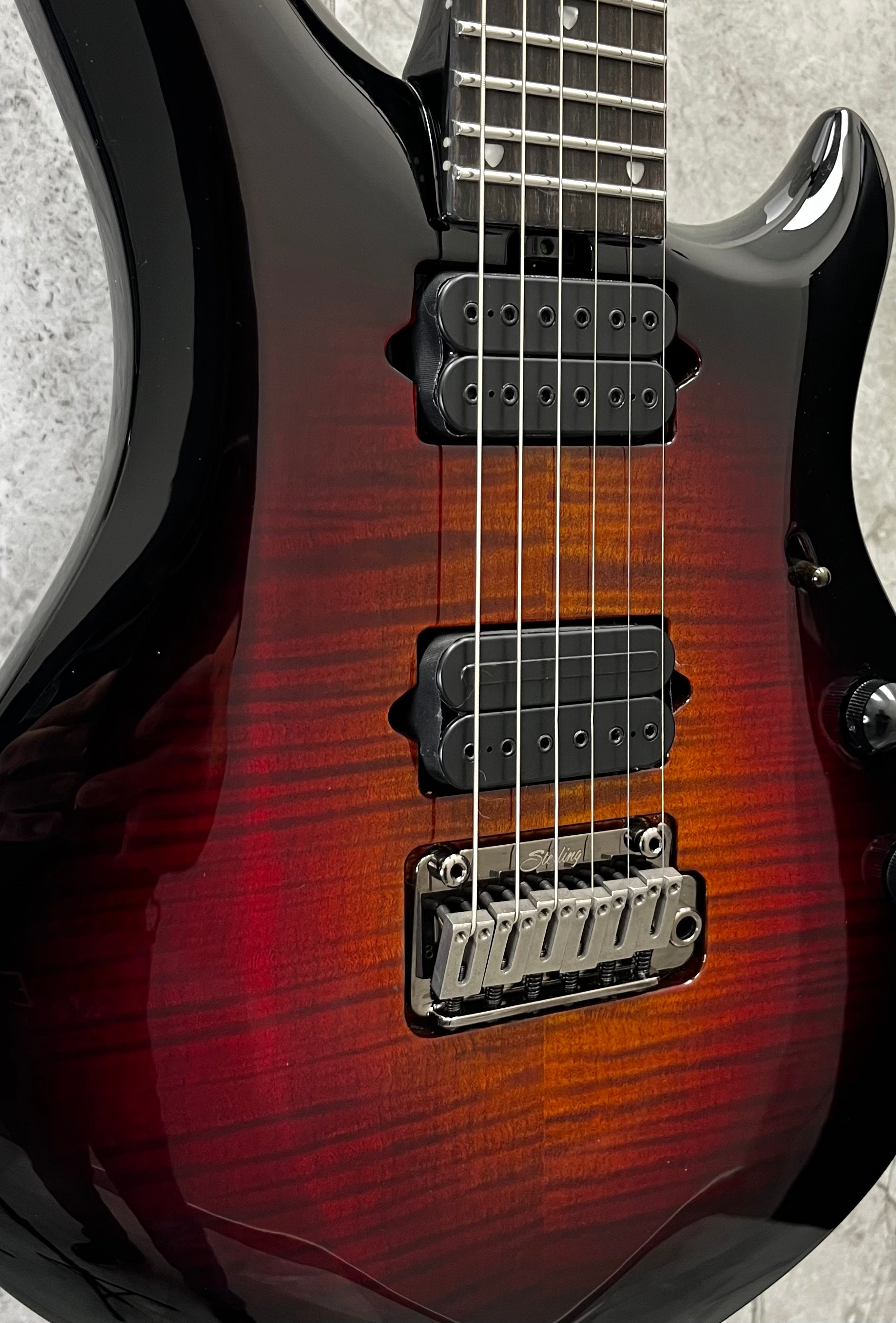 Sterling by Music Man Majesty DiMarzio Electric Guitar w/Gigbag - Tiger Eye Flame Top MAJ200XFM-TGE STMAJ20XFMTG1WB SERIAL NUMBER 250309875 - 6 LBS 14 OZ