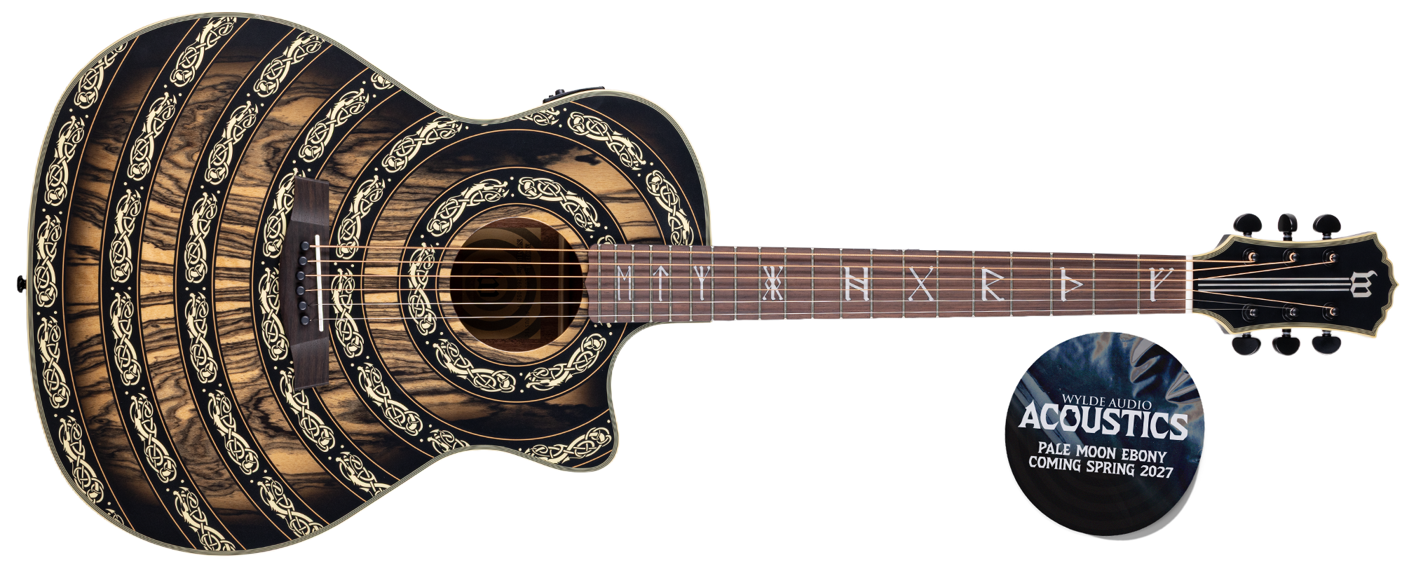 WYLDE AUDIO Grand Auditorium Acoustic Pale Moon Ebony Norse Dragon Natural Satin with Norse Dragon Bullseye 4621-SHC