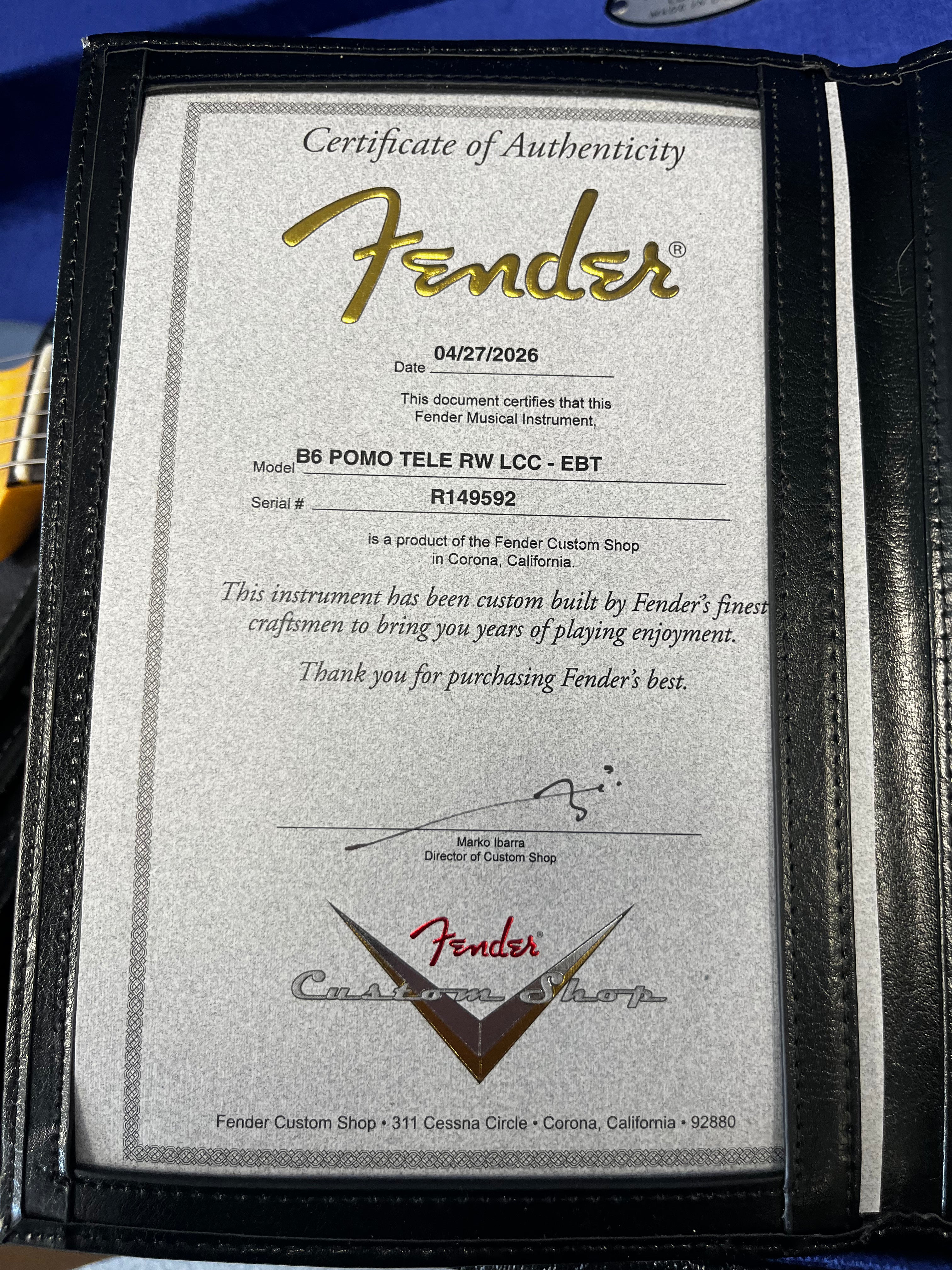 Fender USA Custom Shop Postmodern Telecaster Deluxe Closet Classic Ebony Transparent 9235700250 SERIAL NUMBER R149592 - 6 LBS 10 OZ