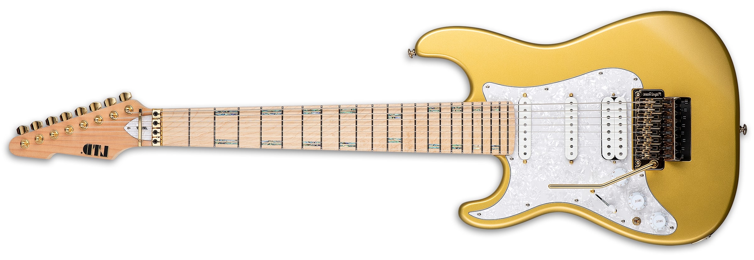 LTD JRV-8 Javier Reyes 8-String Left-Handed Electric Guitar, Metallic Gold LJRV8MGOLH