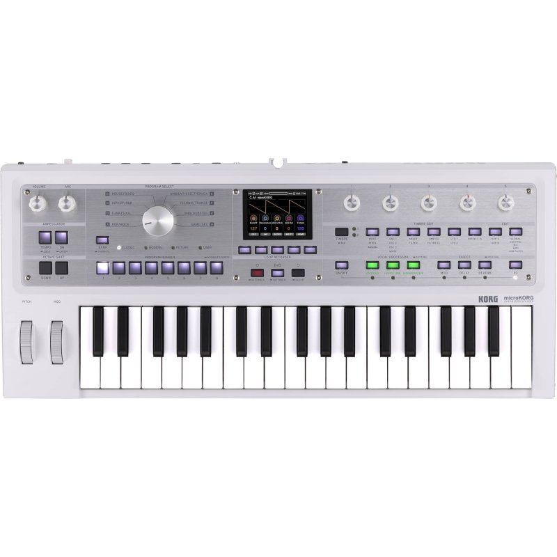 Korg Limited Edition MicroKorg 2 37-Key Synthesizer / Vocoder with Soft Case, Metallic White MICROKORG2WH