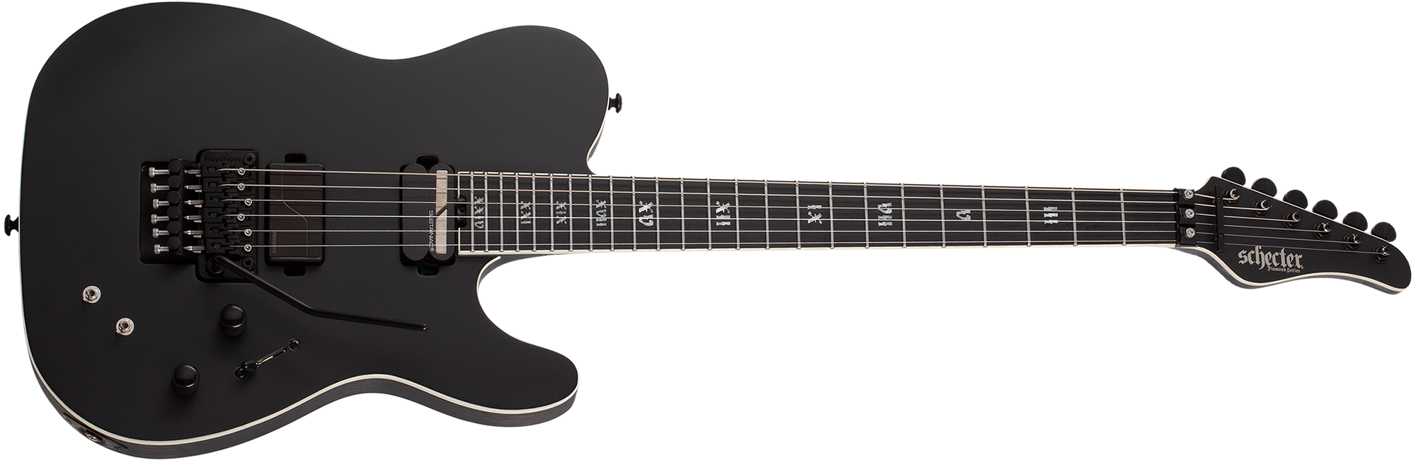 Schecter Pt 6 Fr S SLS ELITE Evil Twin w/ Sustainiac and Floyd Rose Satin Black 1383-SHC SERIAL NUMBER W25020053 - 8.6 LBS
