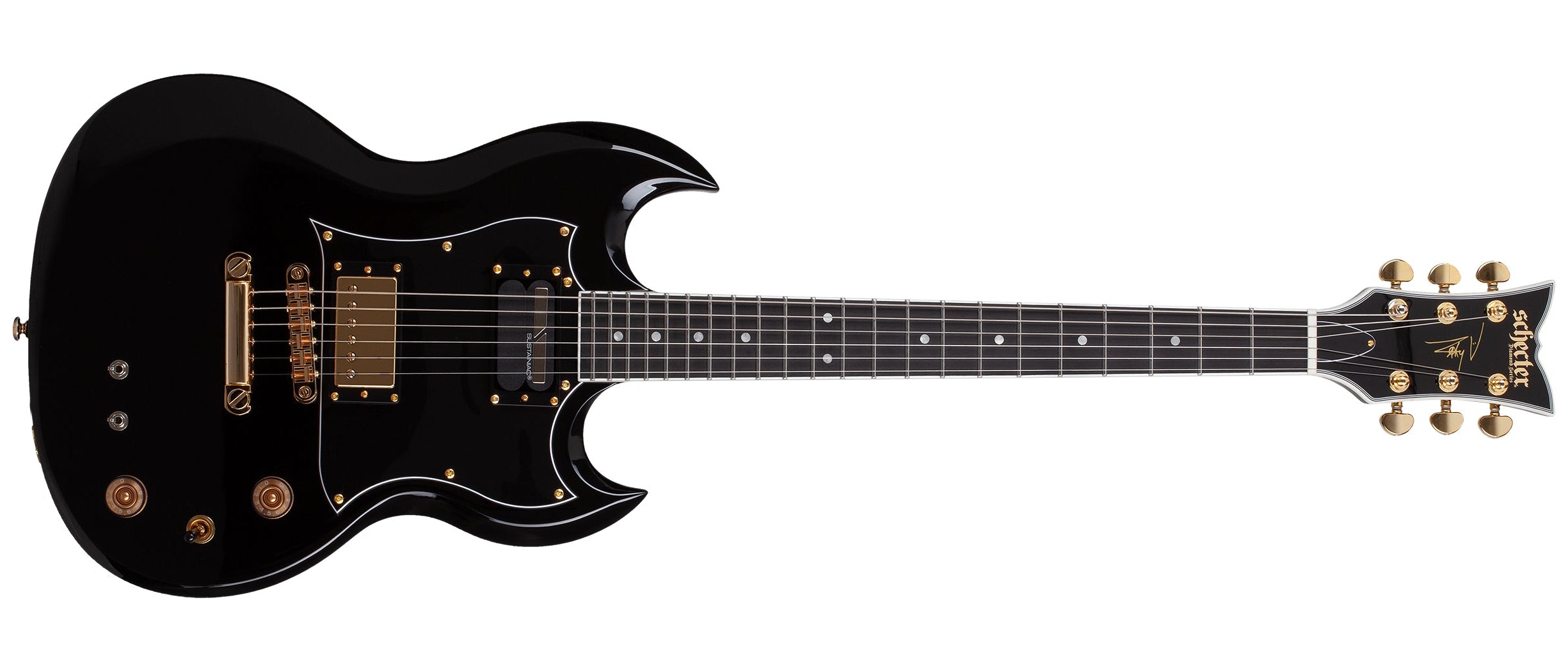 Schecter Zacky Vengeance Signature Guitar H6Llyw66D-S w/ Sustainiac Pickup Gloss Black 545-SHC SERIAL NUMBER W24091880 - 7.6 LBS