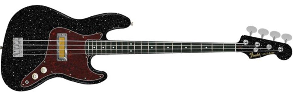 Fender Limited Edition Gold Foil Jazz Electric Bass Guitar Black Sparkle 0140711398