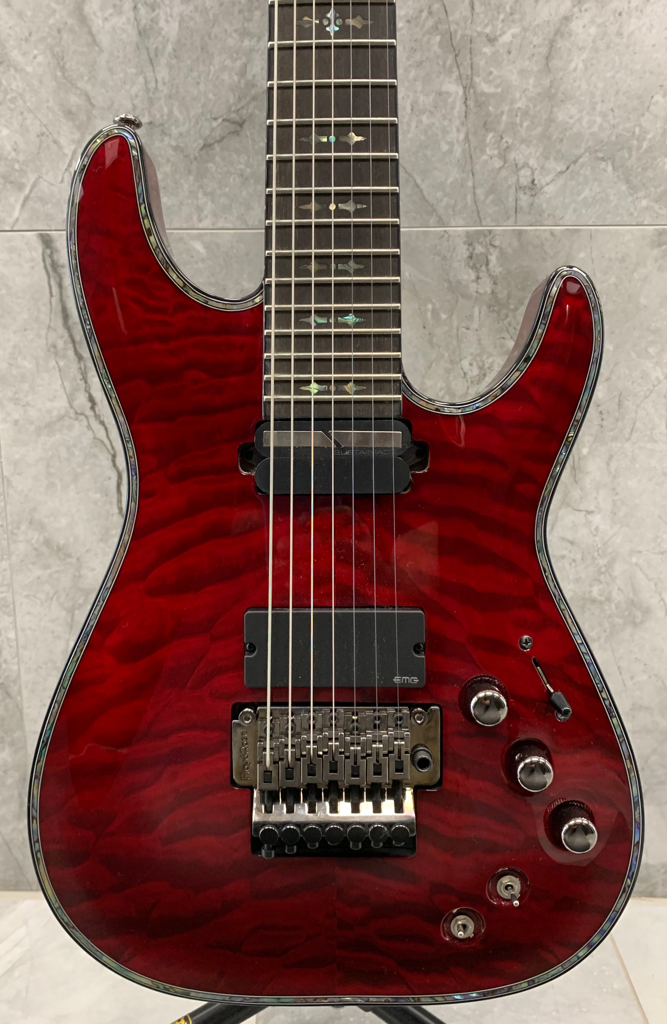 Schecter HELLRAISER C7 HR-C-7-FR-S-BCH Black Cherry 7 String Guitar Sustainiac and EMG'S 1829-SHC USED SPECIAL