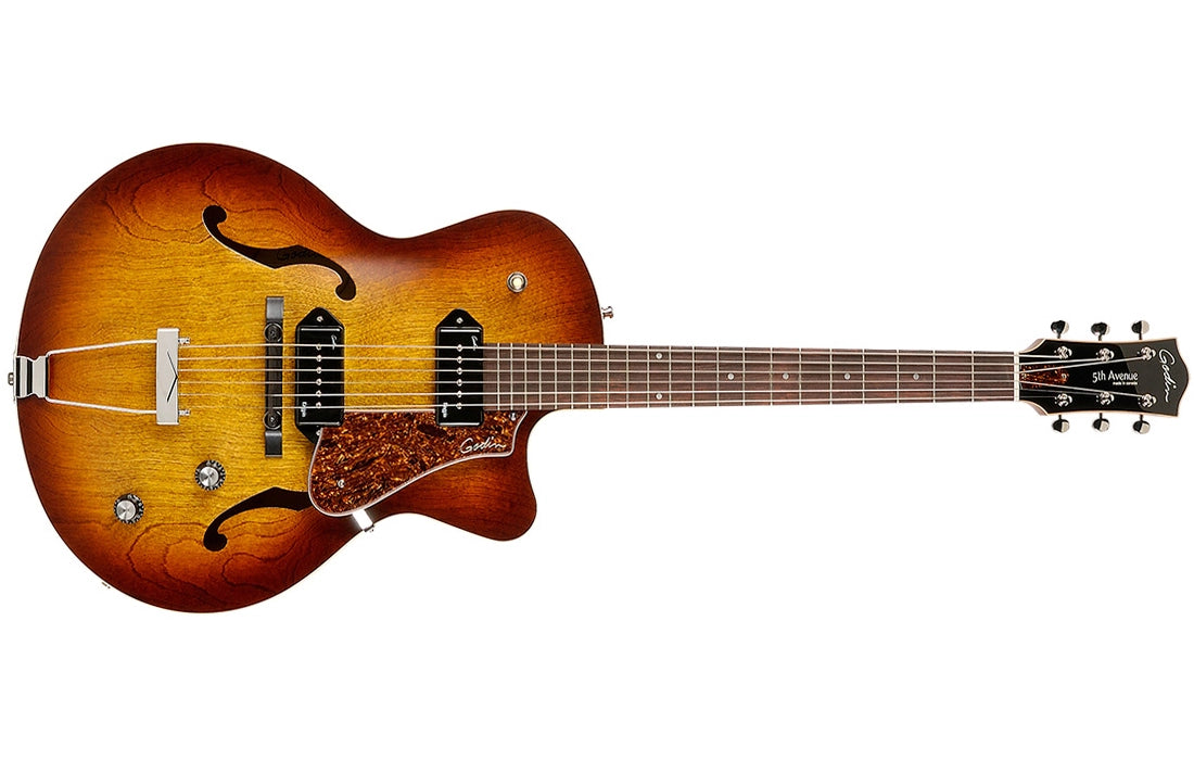 Godin Guitars MADE IN CANADA 5th Avenue CW Kingpin II P90 Hollowbody Guitar - Cognac Burst G50987