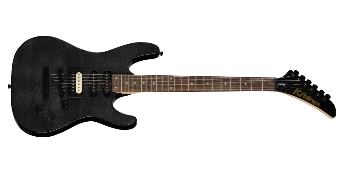 Kramer Striker Figured HSS w/Stop Bar Tailpiece - Transparent Black KSFLSTHSSTBBH