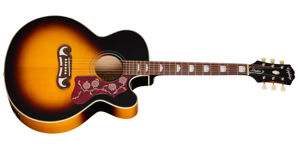 Epiphone J-200 Studio EC Acoustic/Electric Guitar with Gigbag - Vintage Sunburst Model: # Epiphone J-200 Studio EC Acoustic/Electric Guitar with Gigbag - Vintage Sunburst EASJ2CVSNH