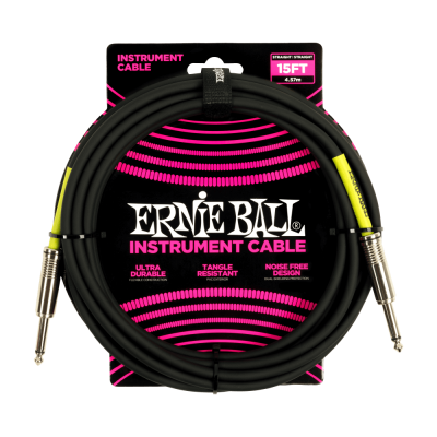 Ernie Ball 15' Straight Instrument Cable - Black Model: # 6399EB