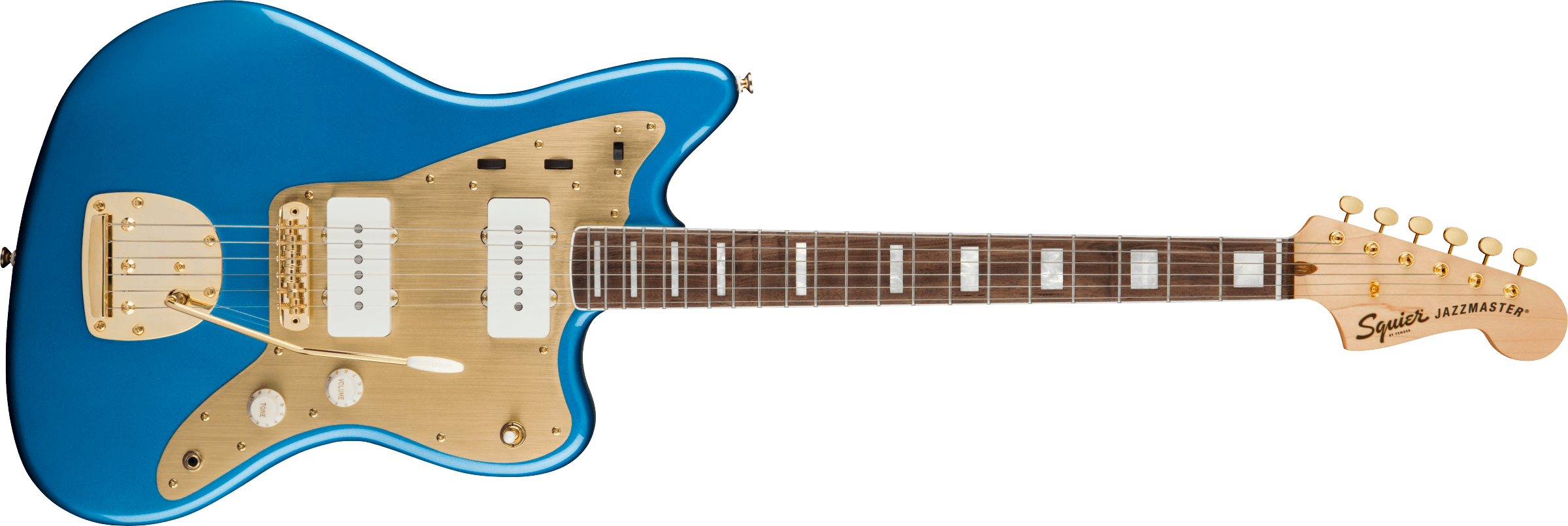 SQUIER 40th Anniversary Jazzmaster Gold Edition Gold Anodized Pickguard, Lake Placid Blue 0379420502