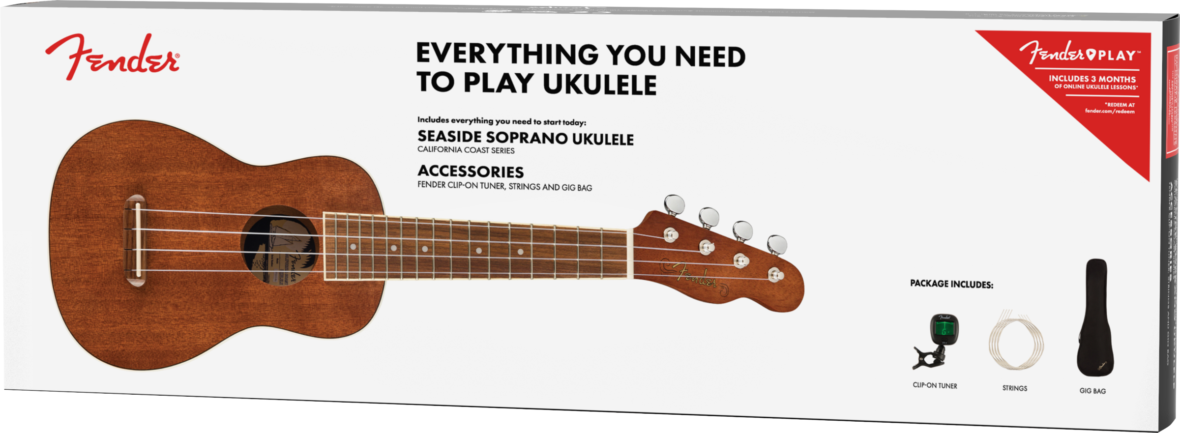 Fender Seaside Soprano Ukulele Pack, Walnut Fingerboard, Natural 0971610022