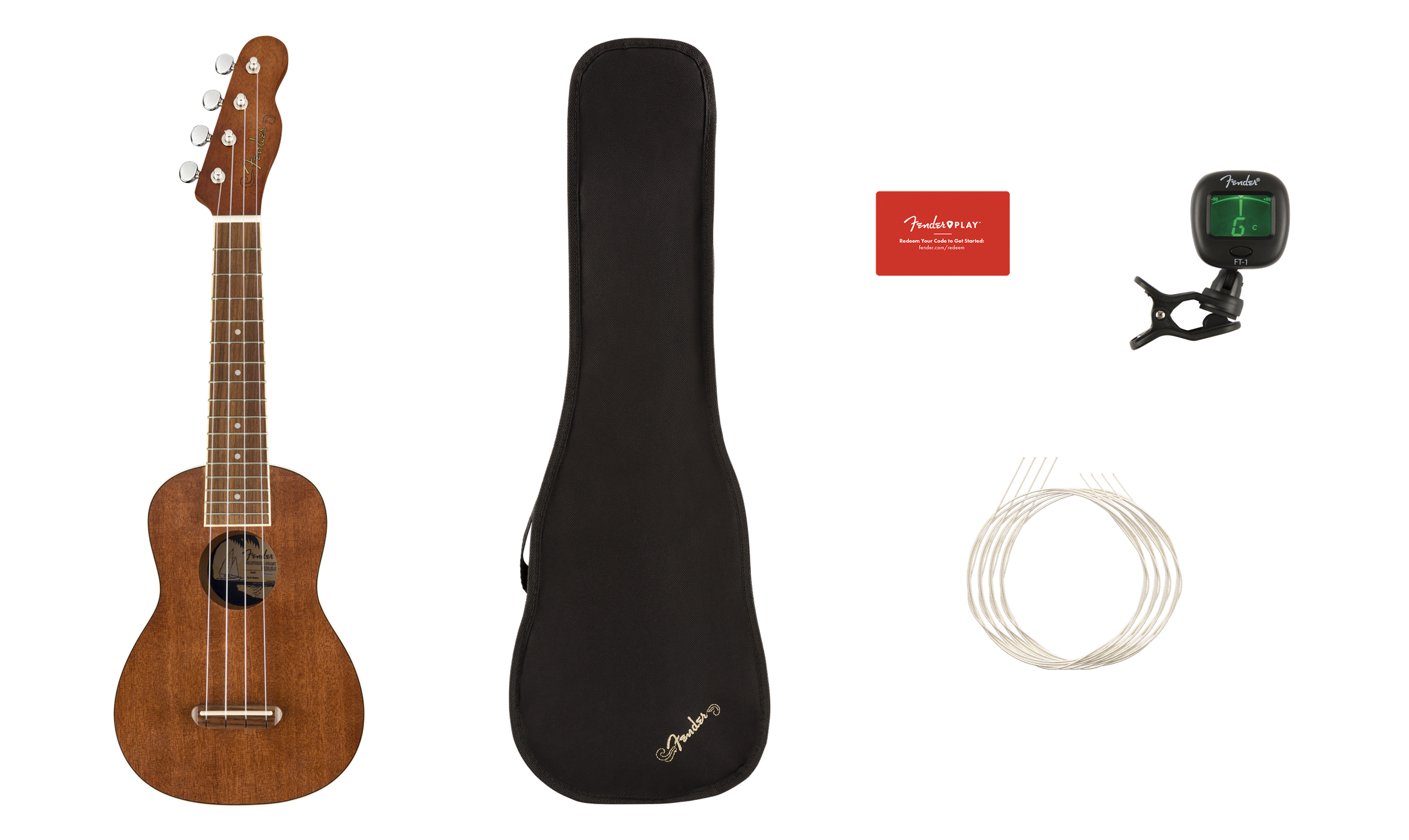 Fender Seaside Soprano Ukulele Pack Walnut Fingerboard Natural 0971610022