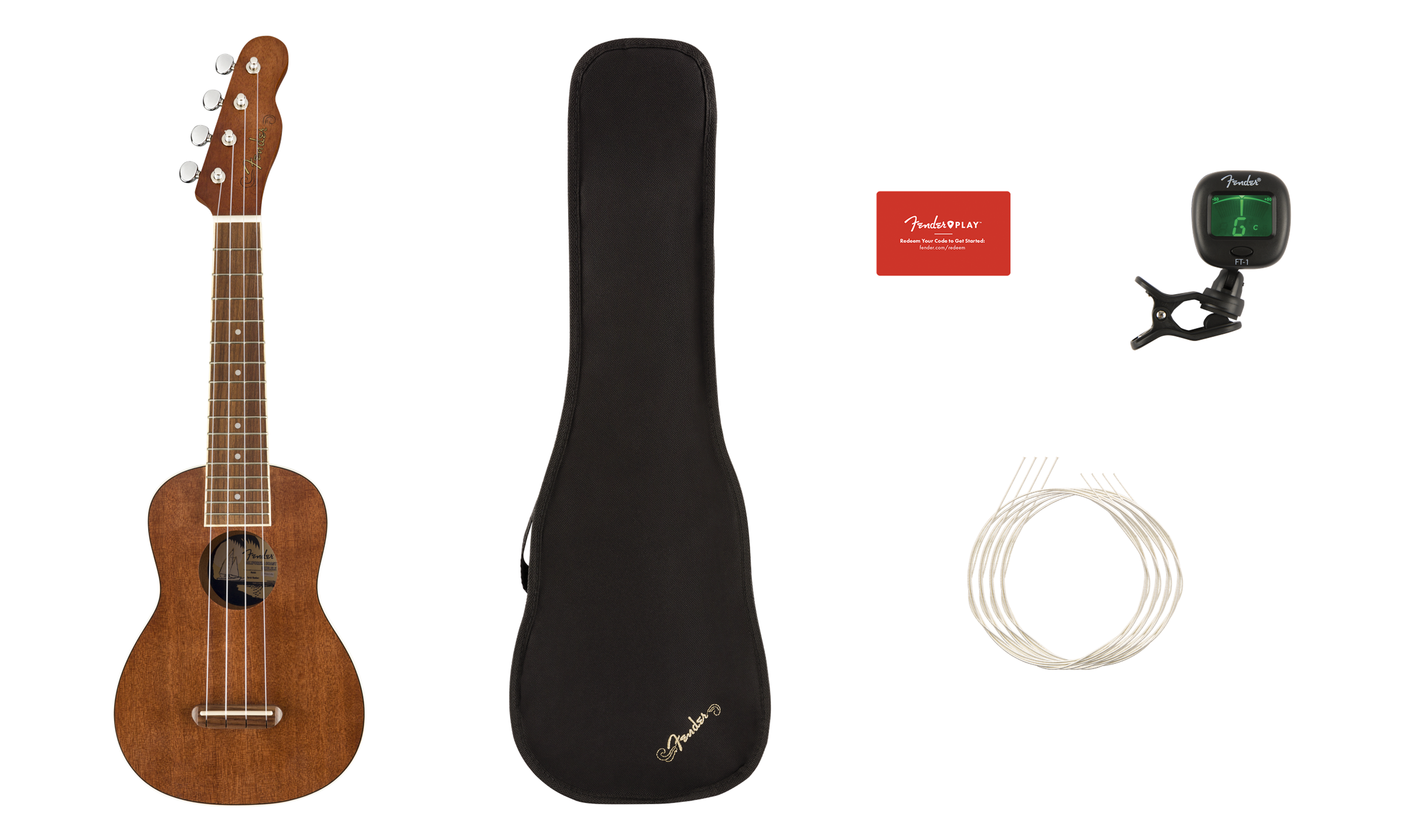 Fender Seaside Soprano Ukulele Pack, Walnut Fingerboard, Natural 0971610022
