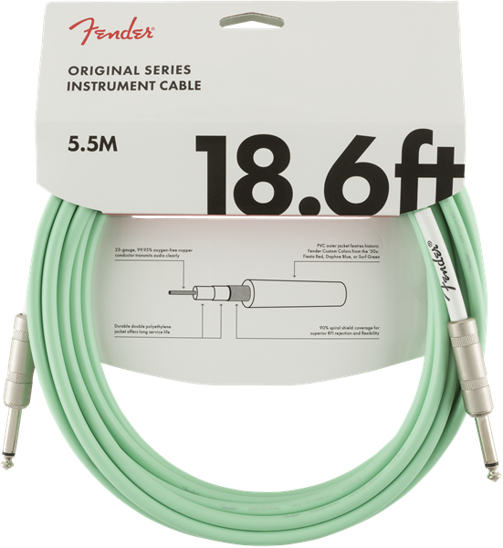 FENDER Original Series Instrument Cable, 18.6', Surf Green