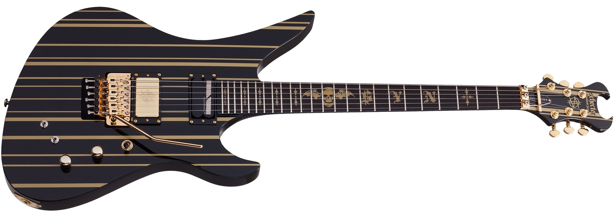 Schecter Synyster Gates Custom-S W/ SUSTAINIAC 6 String Electric Guitar Black Gold Stripes 1742-SHC