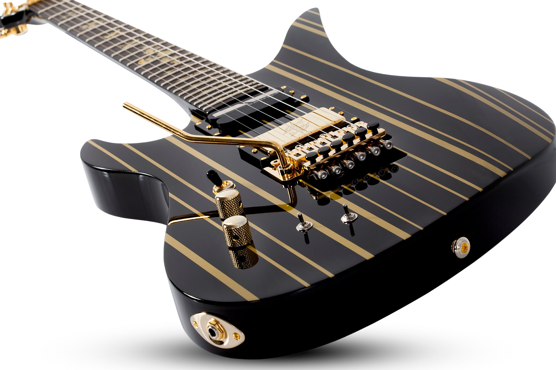 Schecter Synyster Custom-S Left Handed Electric Bass Gloss Black with Gold Stripes 1745-SHC