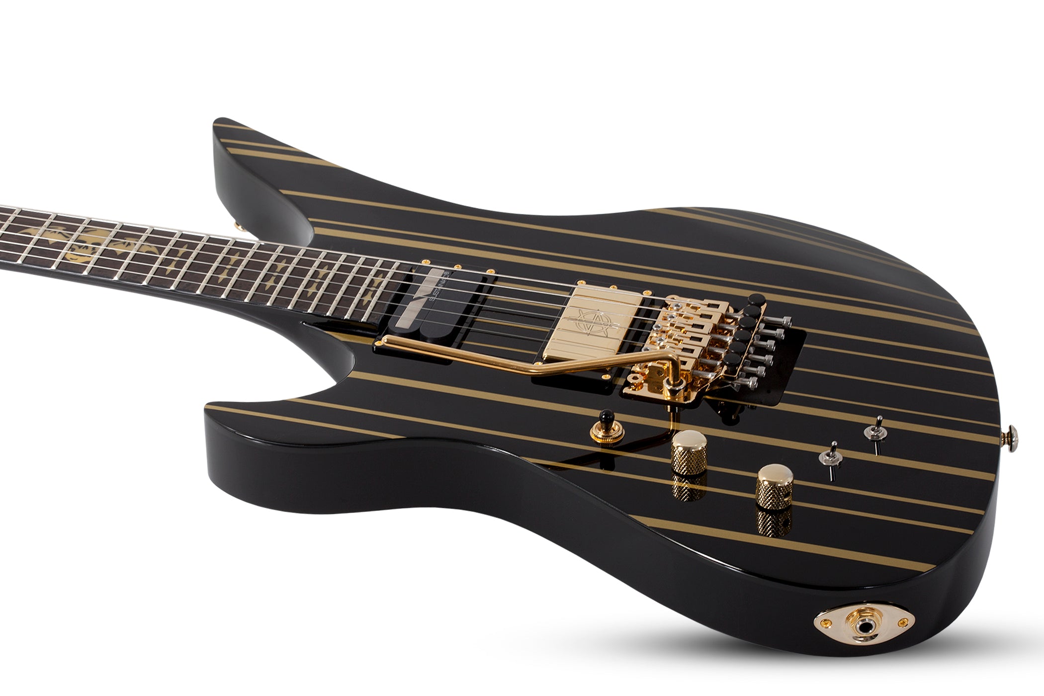 Schecter Synyster Custom-S Left Handed Electric Bass Gloss Black with Gold Stripes 1745-SHC