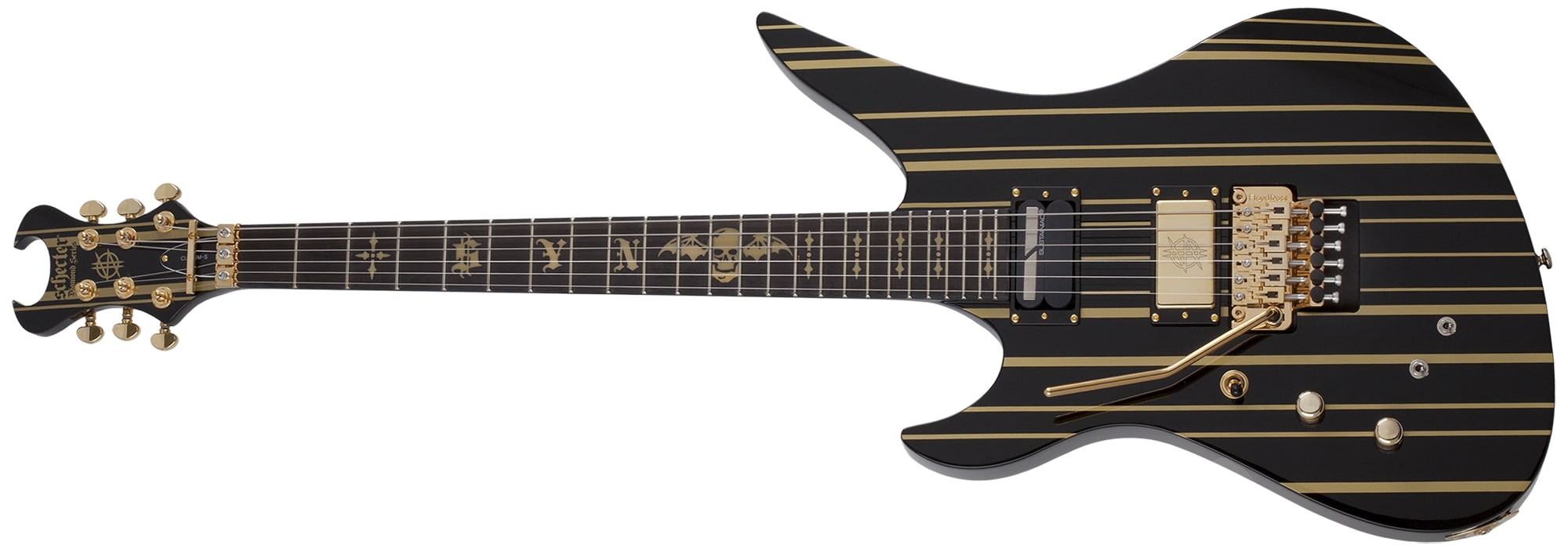 Schecter Synyster Custom-S Left Handed Electric Bass Gloss Black with Gold Stripes 1745-SHC