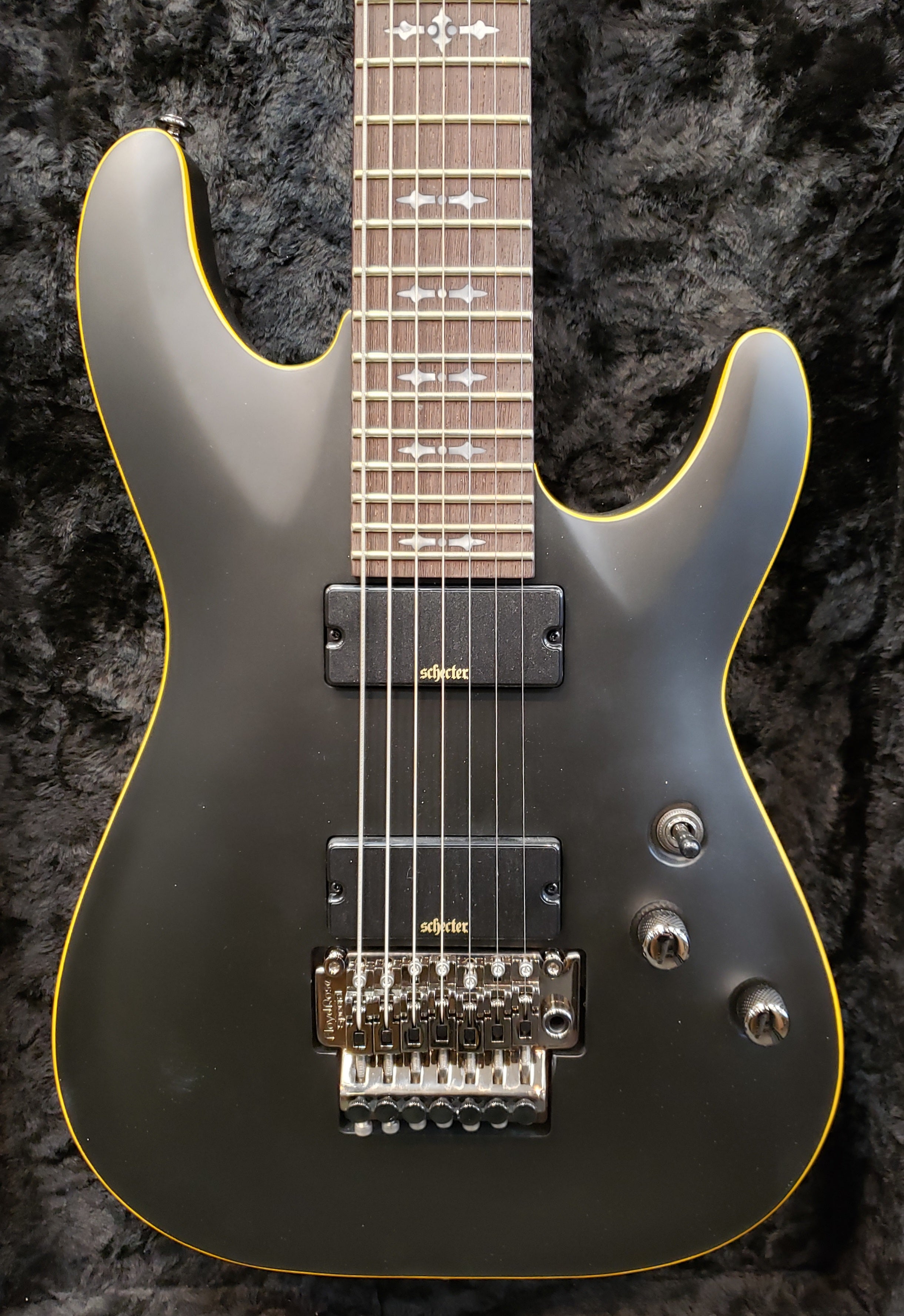 Schecter DEMON-7-FR-SBK 7 string Satin Black Guitar with