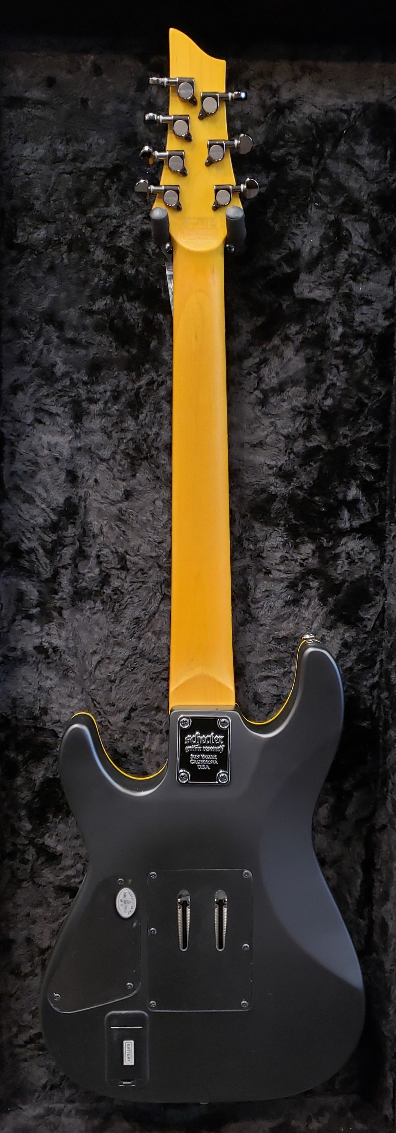 Schecter DEMON-7-FR-SBK 7 string Satin Black Guitar with Duncan Designed HB-105 3214-SHC SERIAL NUMBER IW21060512 - 7.9 LBS