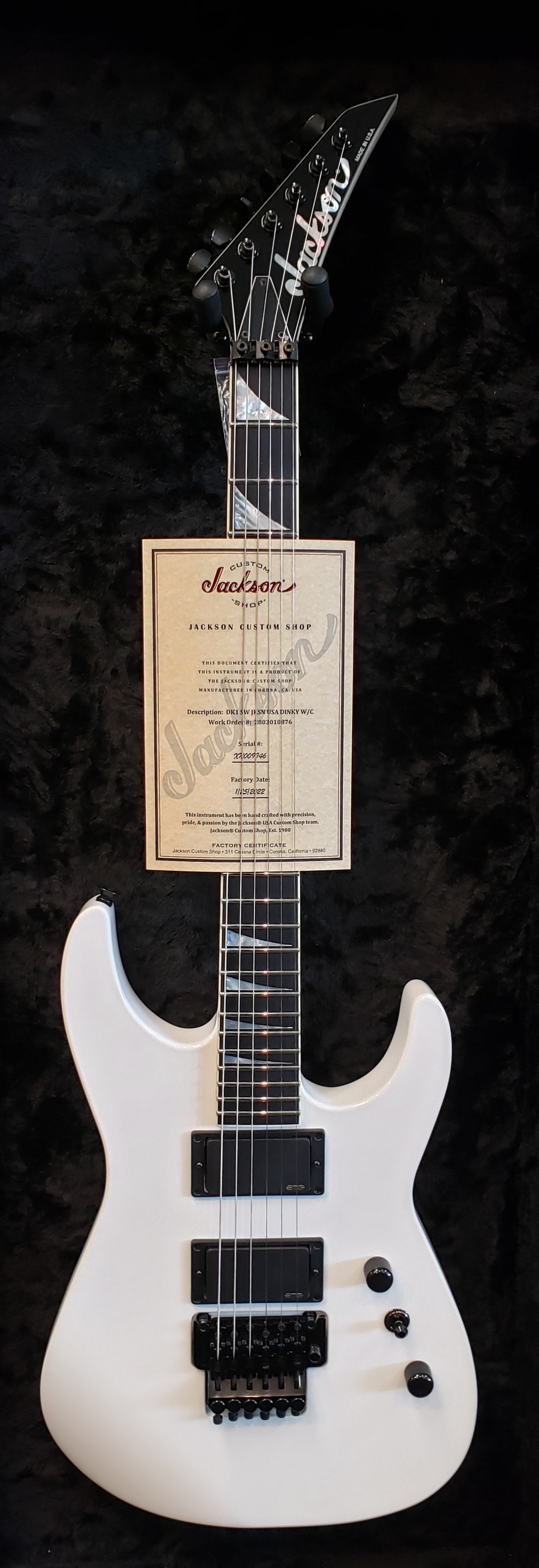Jackson Custom Shop USA SELECT DK1 Dinky Ebony Fretboard Snow White 2803010876