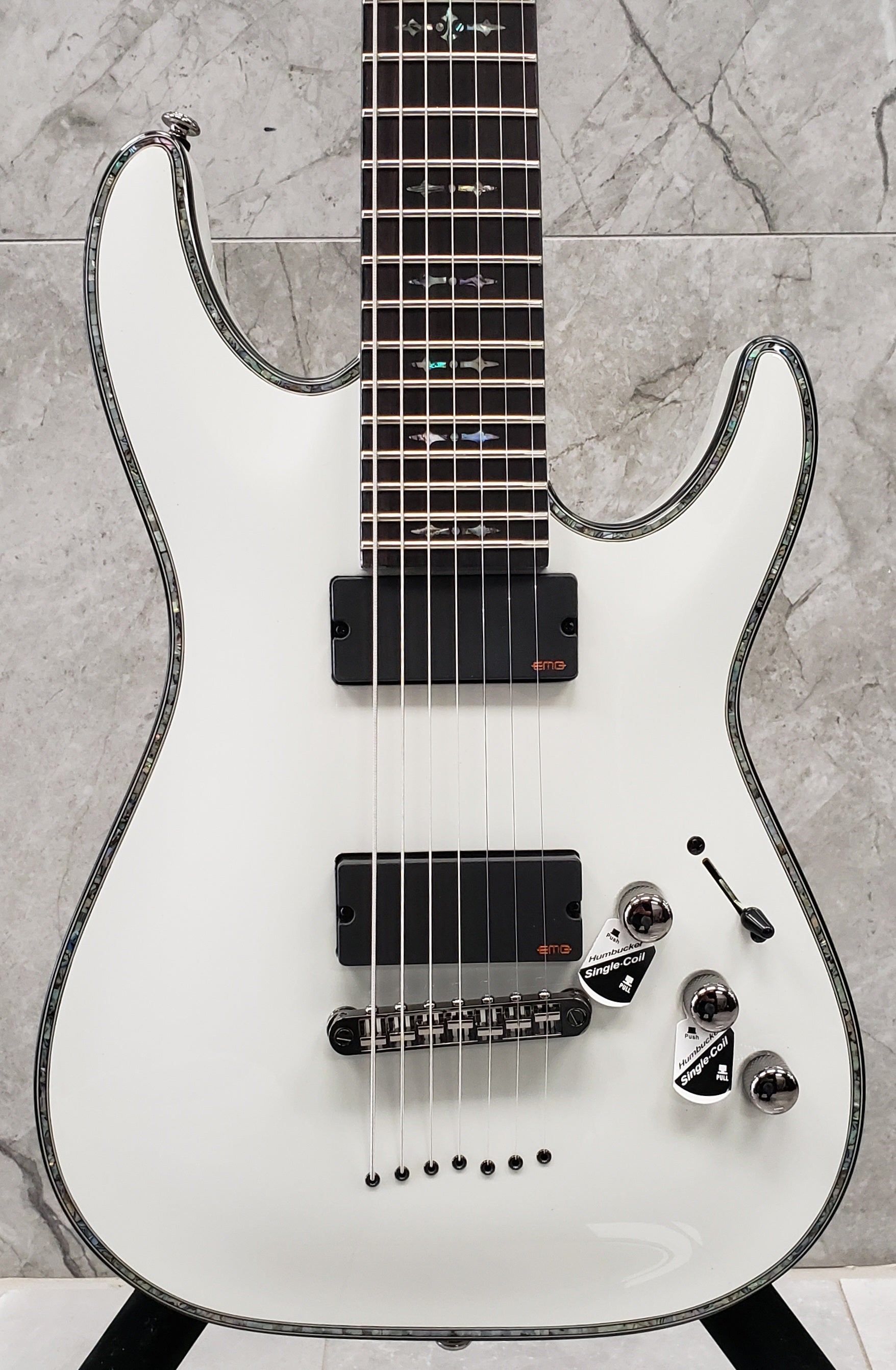 Schecter HR-C-7-WHT Hellraiser Gloss White 7 String Guitar with EMG 707TW Pickups 1810-SHC