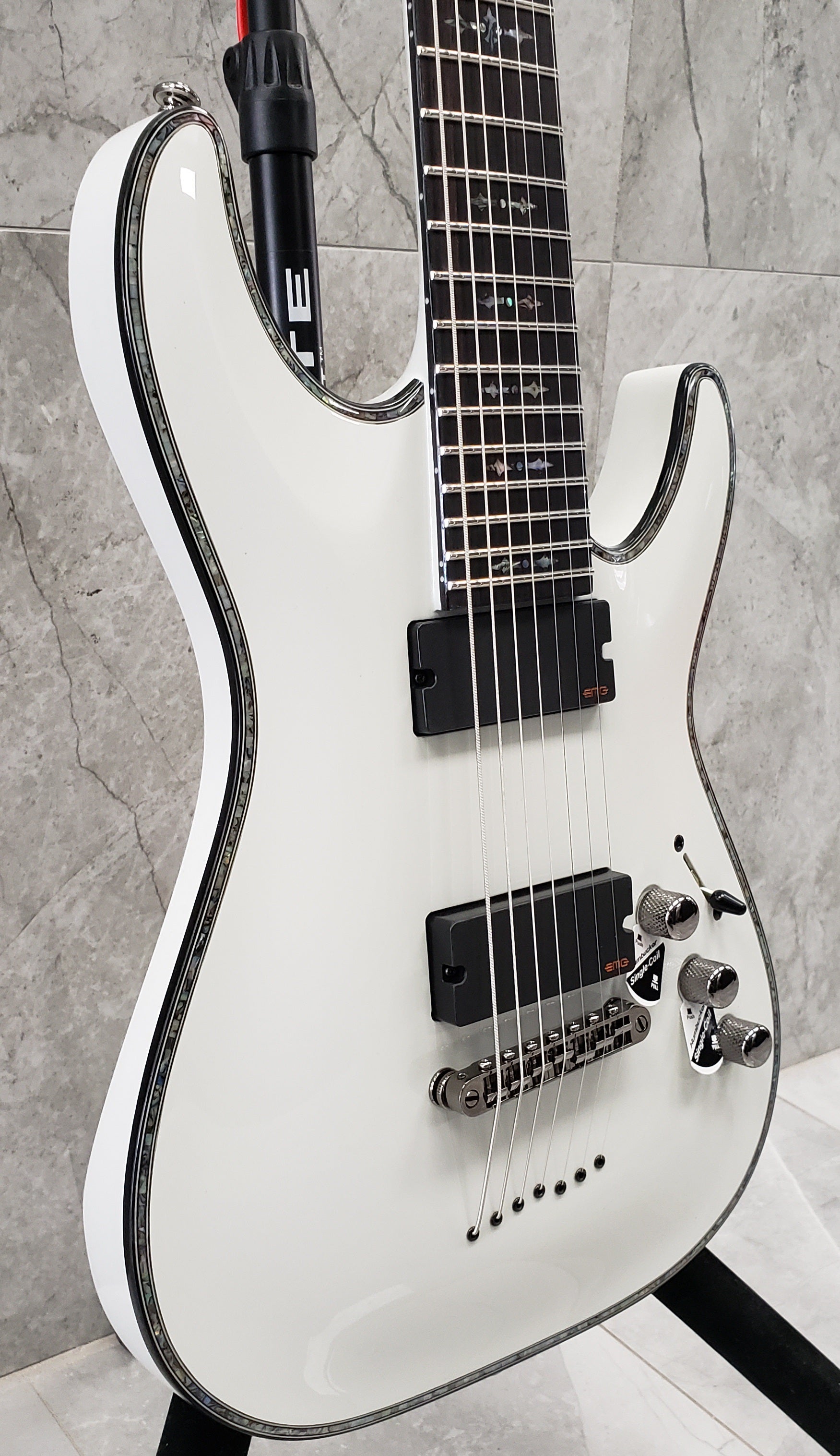 Schecter HR-C-7-WHT Hellraiser Gloss White 7 String Guitar with EMG 707TW Pickups 1810-SHC