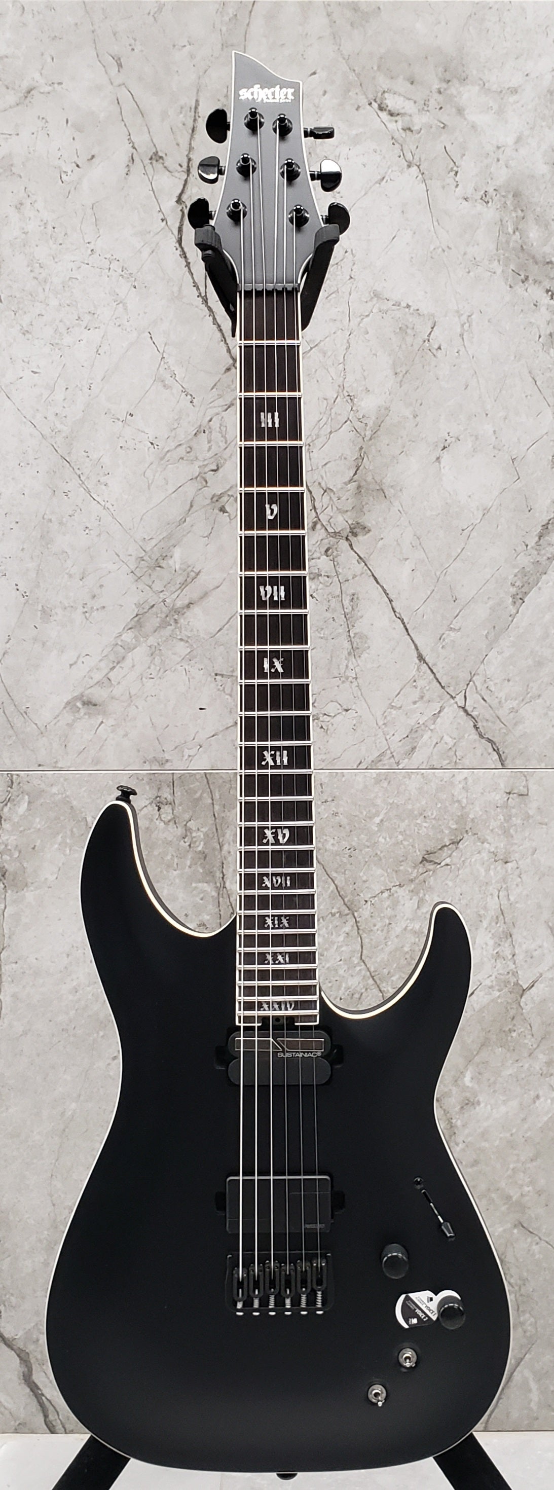 Schecter C-1 HT S SLS Elite Evil Twin HARD TAIL W/ SUSTAINIAC Satin Black 1339-SHC