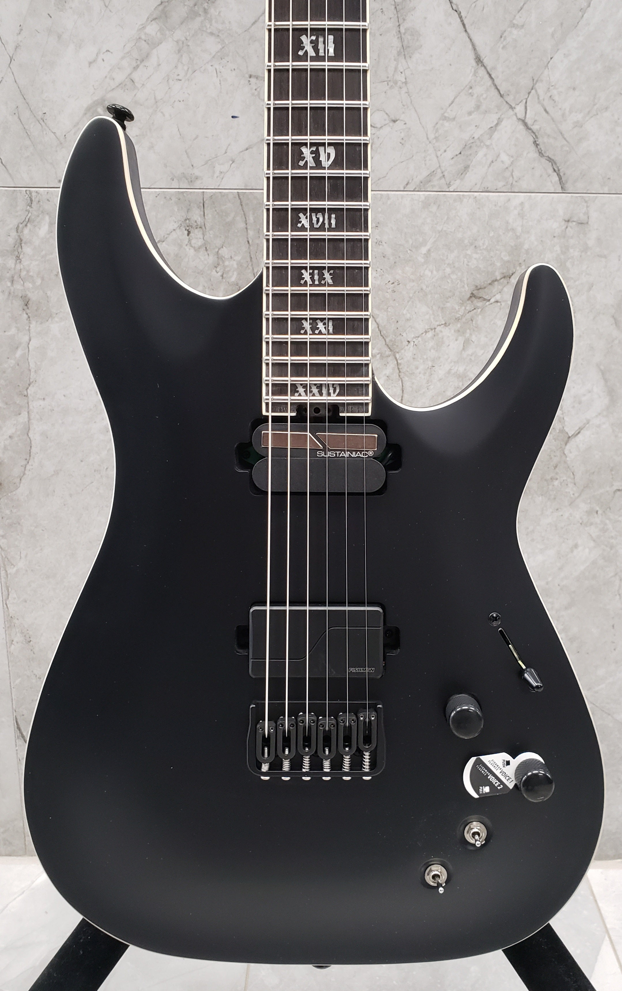 Schecter C-1 HT S SLS Elite Evil Twin HARD TAIL W/ SUSTAINIAC Satin Black 1339-SHC