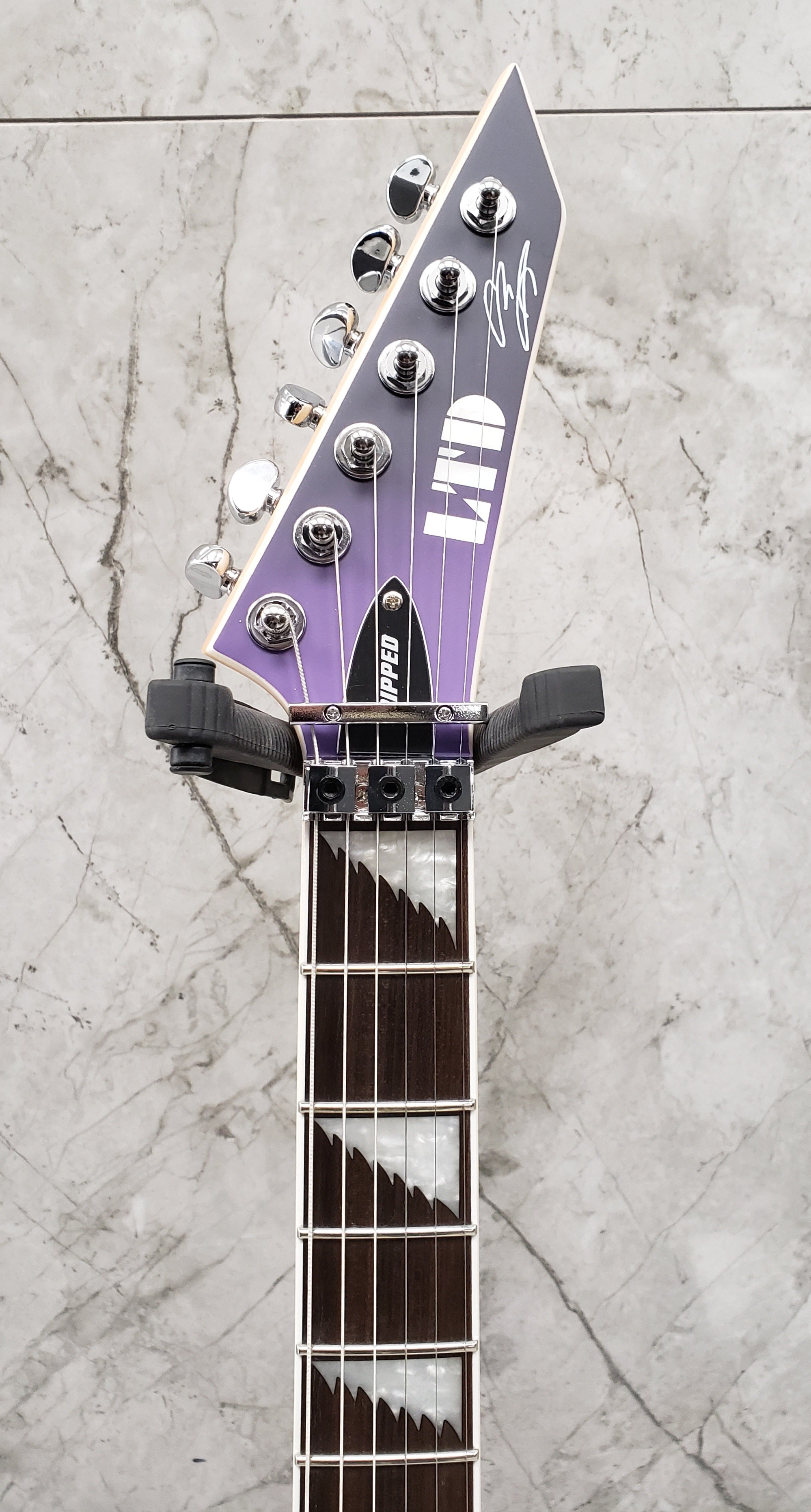 ESP LTD ALEXI RIPPED PURPLE FADE SATIN W/ RIPPED PINSTRIPES LALEXIRIPPED