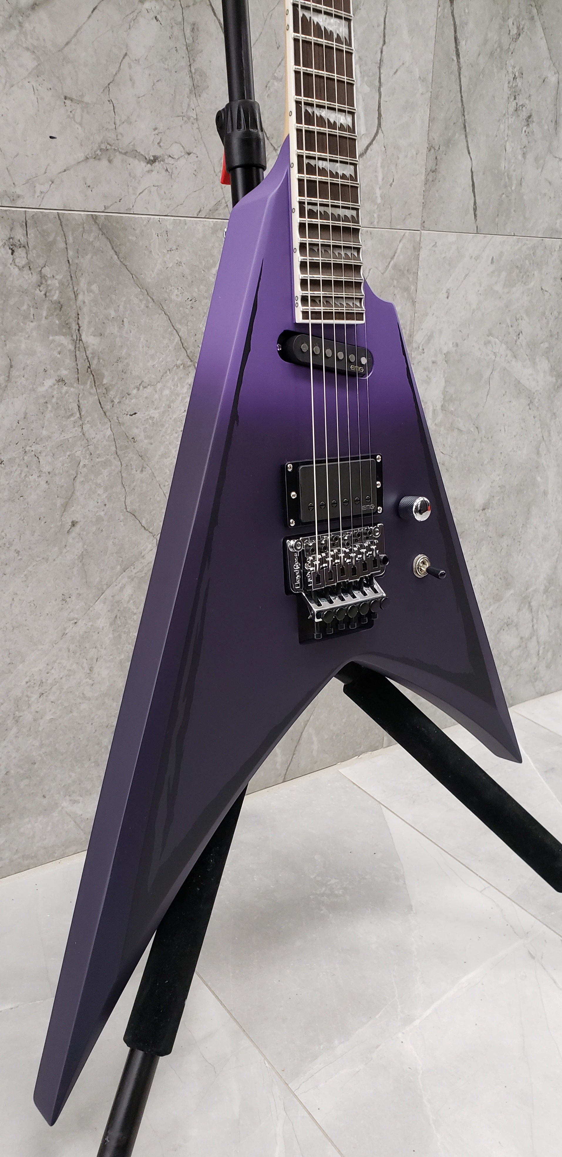 ESP LTD ALEXI RIPPED PURPLE FADE SATIN W/ RIPPED PINSTRIPES LALEXIRIPPED