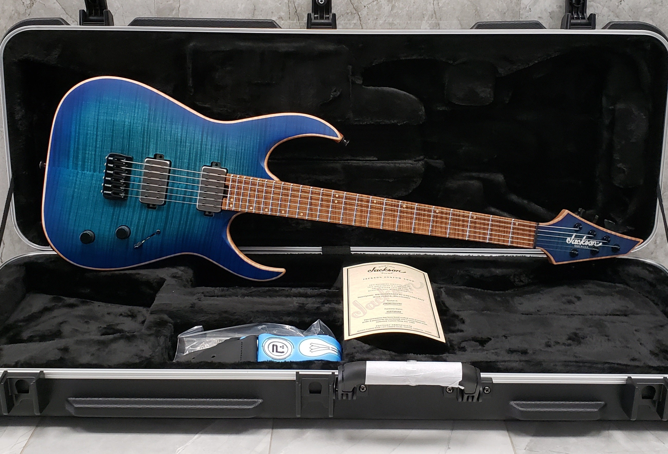 Jackson Custom Shop USA Signature Misha Mansoor Juggernaut HT6FM Caramelized Flame Maple Fingerboard, Satin Laguna Burst 2803366889 SERIAL NUMBER JMM1910790 - 7.2 LBS