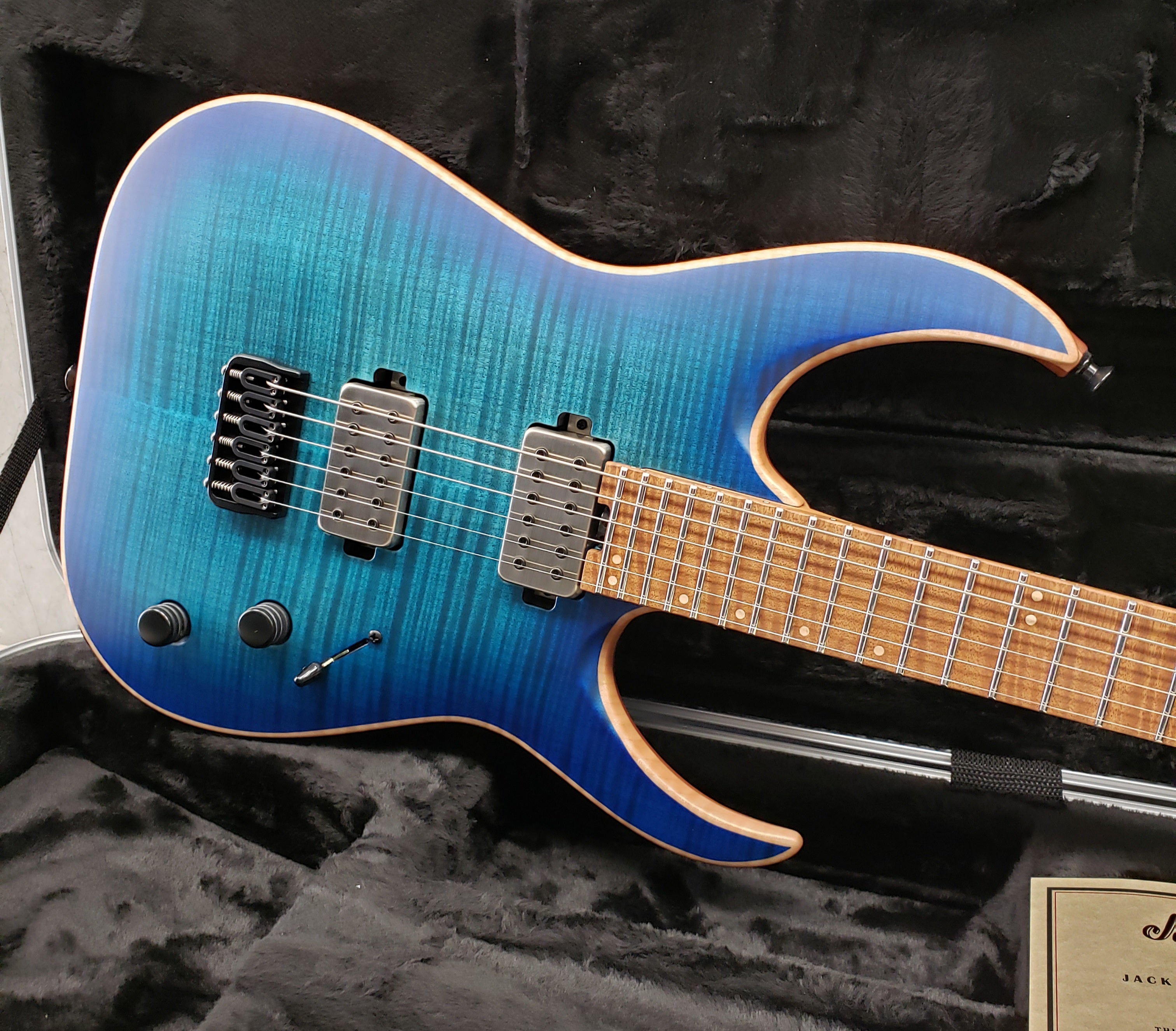 Jackson Custom Shop USA Signature Misha Mansoor Juggernaut HT6FM Caramelized Flame Maple Fingerboard, Satin Laguna Burst 2803366889 SERIAL NUMBER JMM1910790 - 7.2 LBS