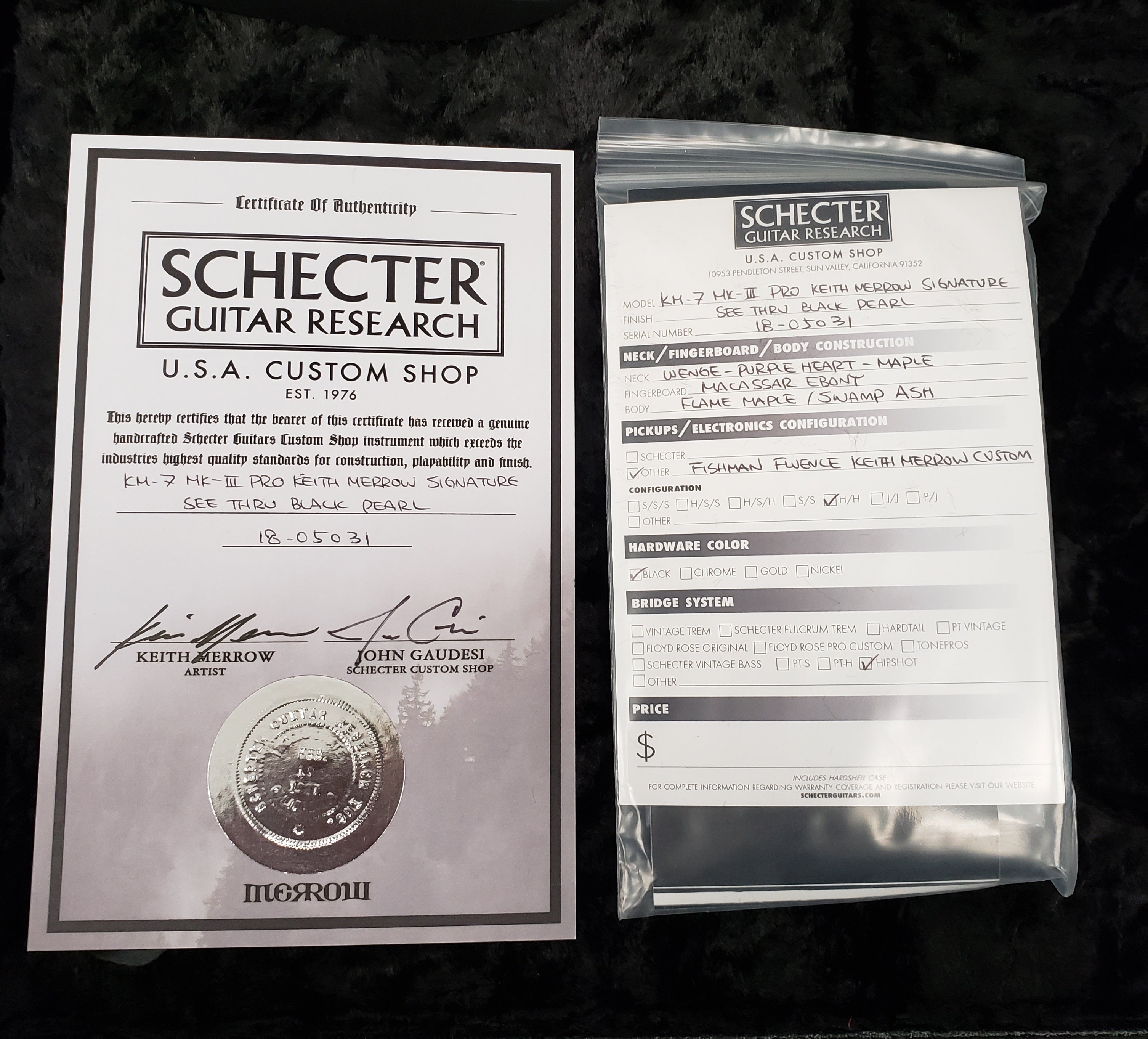 Schecter USA Signature Keith Merrow 7 STRING KM-7 MK-III Pro Trans Black Pearl 7074-SHC