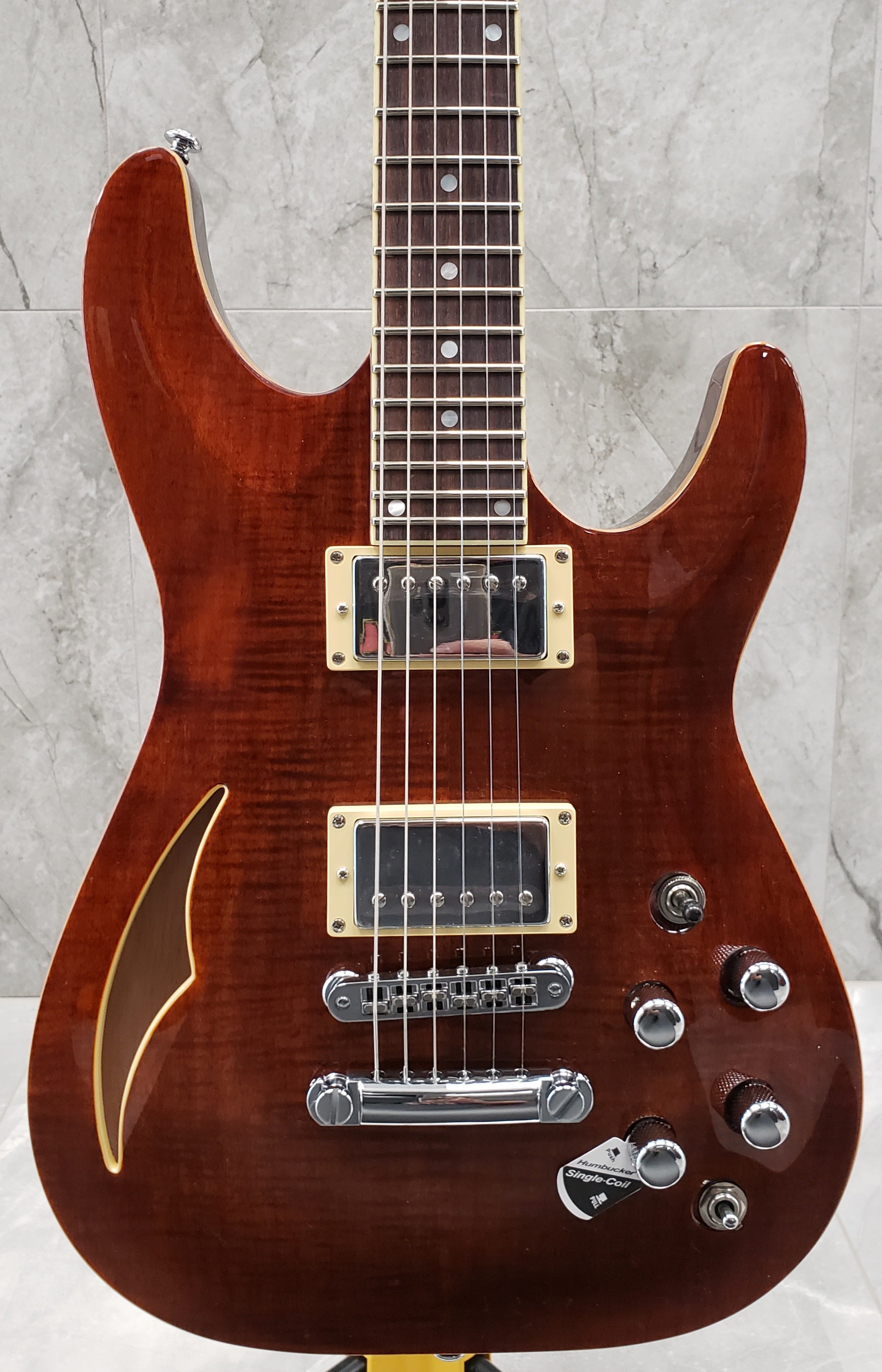 Schecter C-1 E/A Semi-hollowbody Electric Guitar Mahogany Body Flame Maple Top - Rosewood Fingerboard - Cat's Eye 640-shc