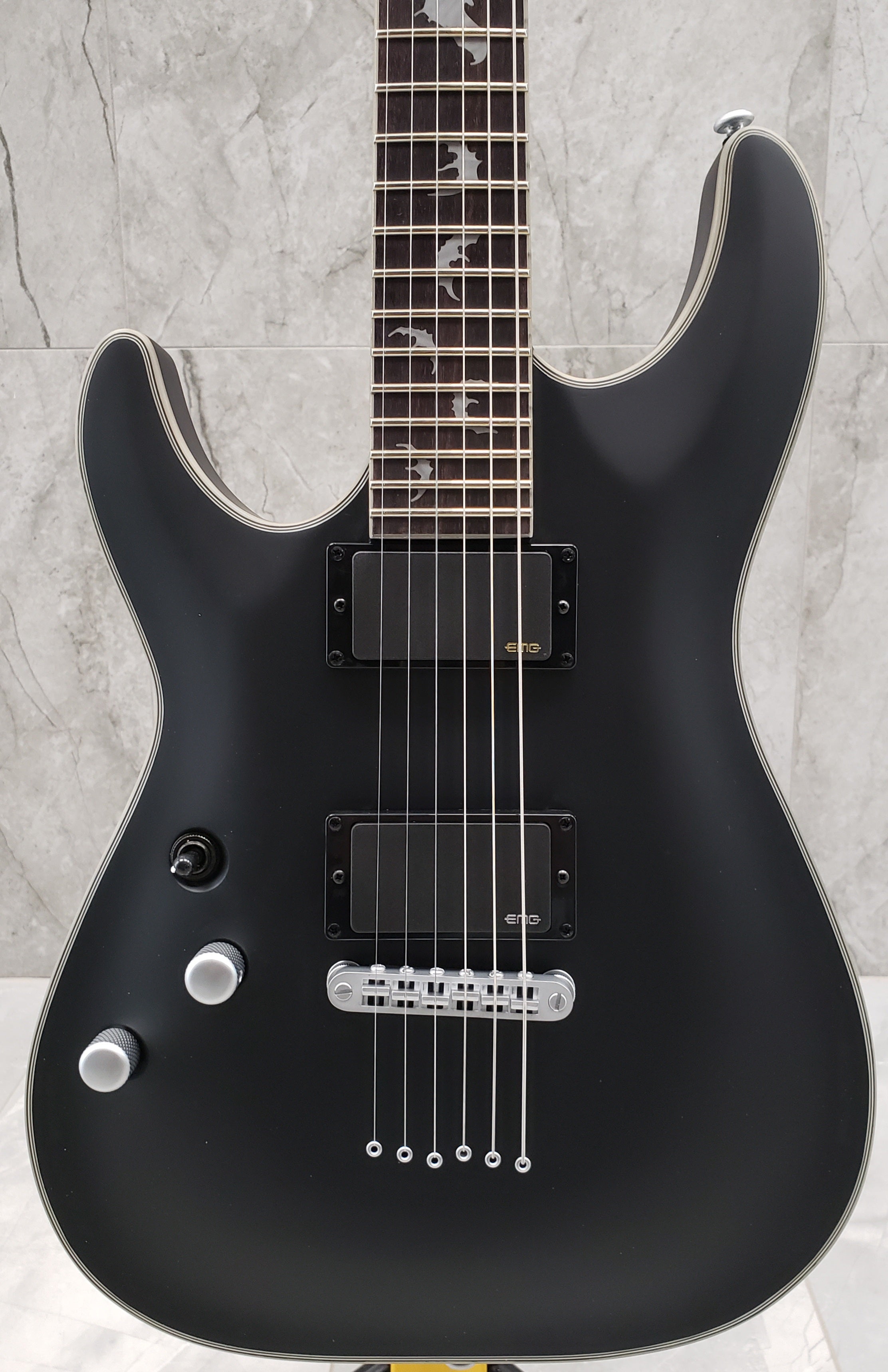 Schecter LEFT HANDED DAMIEN PLATINUM DAMIEN-PLAT-6-LH-SBK Satin Black Guitar with EMG 81, 85 Pickups 1182-SHC