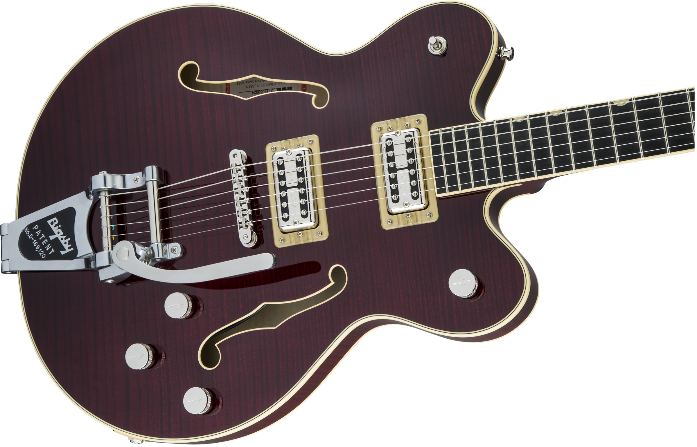 Gretsch G6609TFM Players Edition Broadkaster Center Block Double-Cut with String-Thru Bigsby USA FullTron Pickups Tiger Flame Maple Dark Cherry Stain