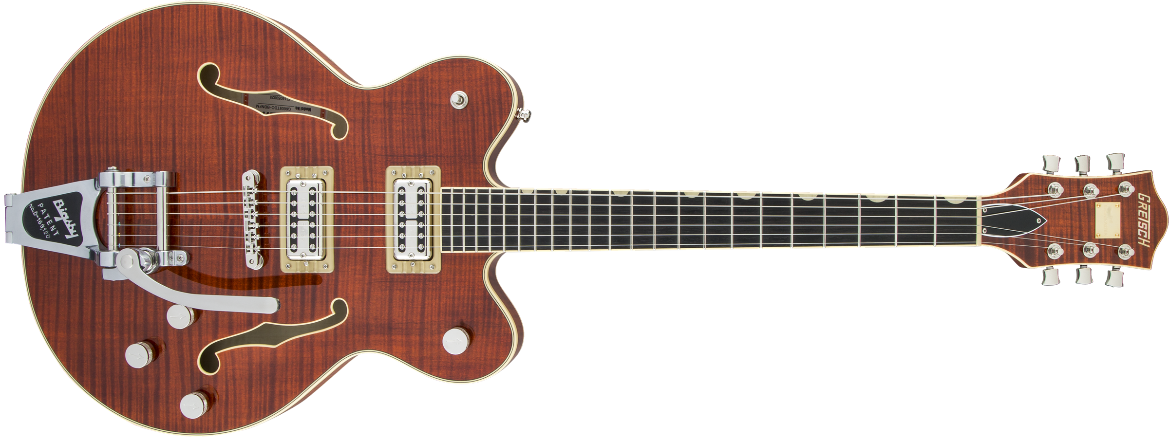 Gretsch G6609TFM Players Edition Broadkaster Center Block Double-Cut with String-Thru Bigsby, USA FullTron Pickups, Tiger Flame Maple, Bourbon Stain