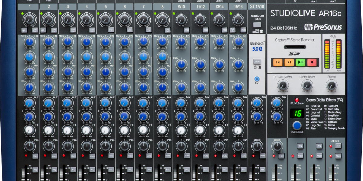 PreSonus® StudioLive® AR16c Analog Mixer, Blue 2779200102 — L.A. Music