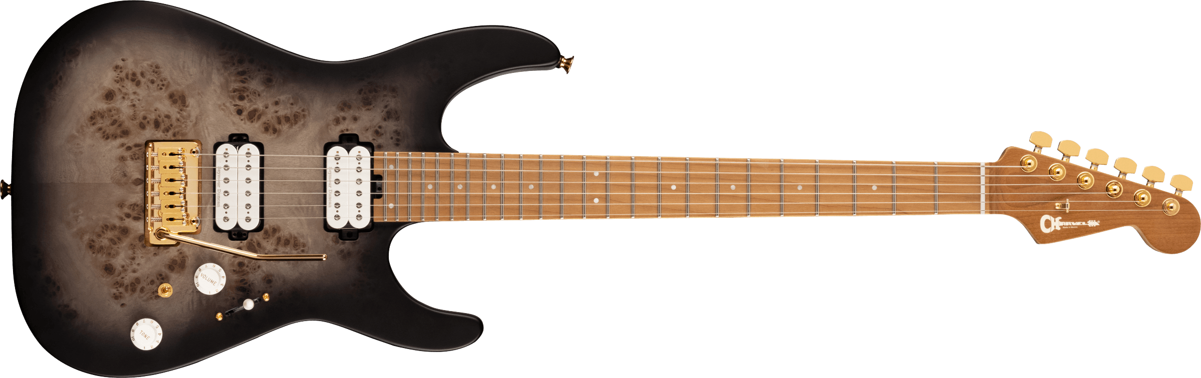 CHARVEL Pro-Mod DK24 HH 2PT CM Poplar Burl Caramelized Maple Fingerboard Transparent Black Burst 2969411510
