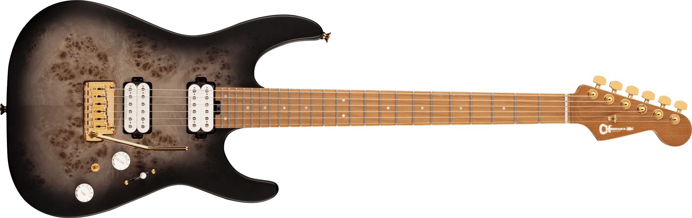 CHARVEL Pro-Mod DK24 HH 2PT CM Poplar Burl Caramelized Maple Fingerboard Transparent Black Burst 2969411510 SERIAL NUMBER MC22000510 - 6.8 LBS