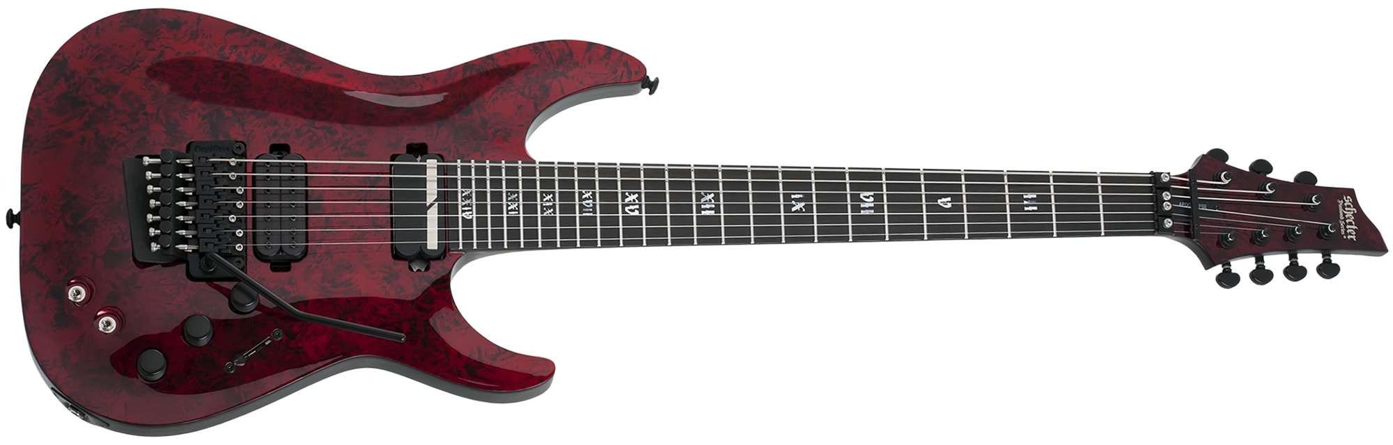 Schecter C-7 Apocalypse 7 string Electric Guitar with Swamp Ash Body, Maple/Bubinga Neck, Ebony Fretboard, Red Reign 3058-SHC