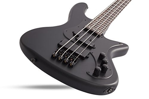 Schecter STILETTO-STEALTH-4-SBK Satin Black 4 String Bass w Diamond P and SuperRock MM 2522-SHC