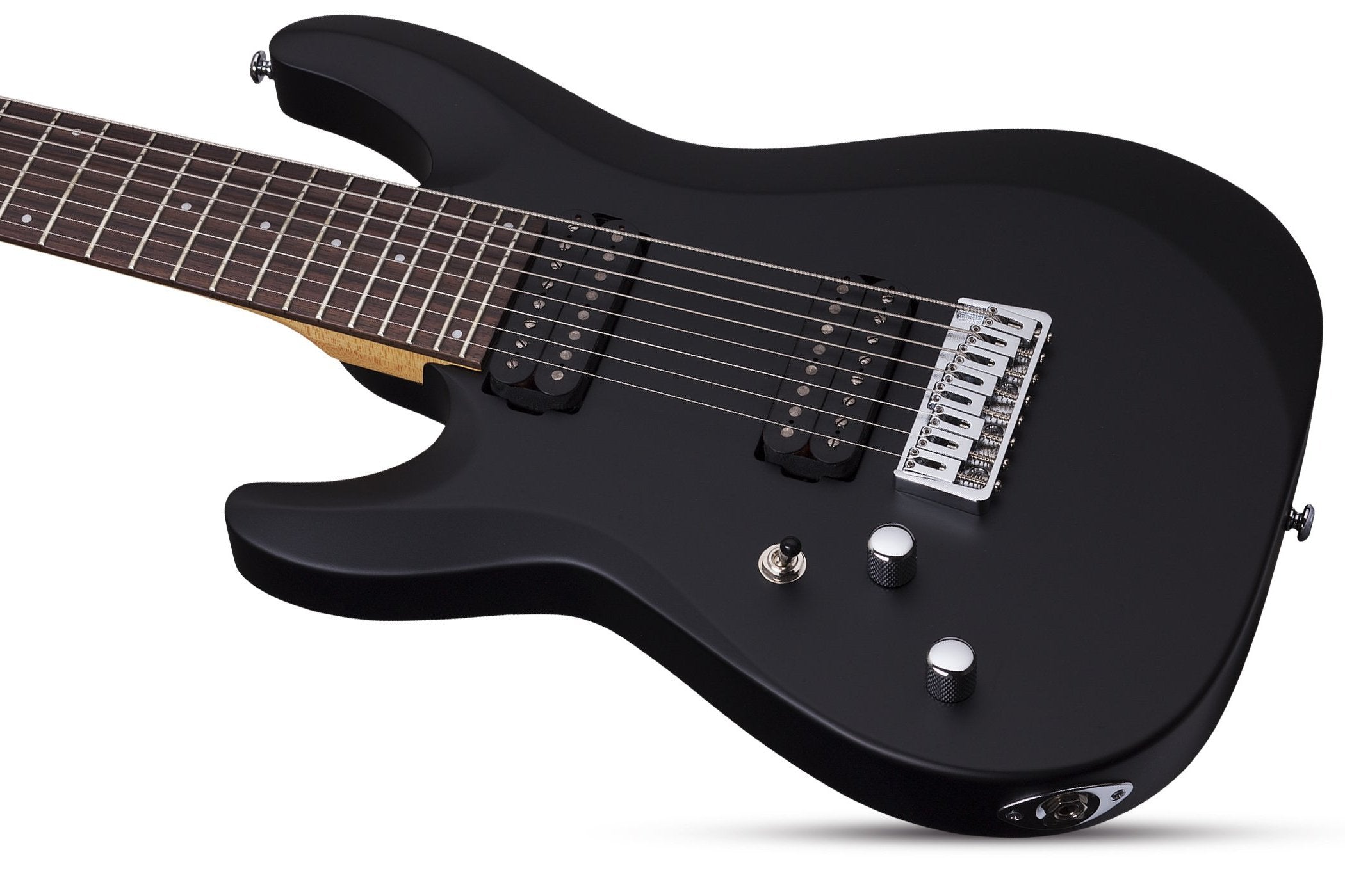 Schecter Left Handed C-8 DELUXE-LH-SBK Satin Black 8 String Guitar with Schecter Diamond Plus 442-SHC