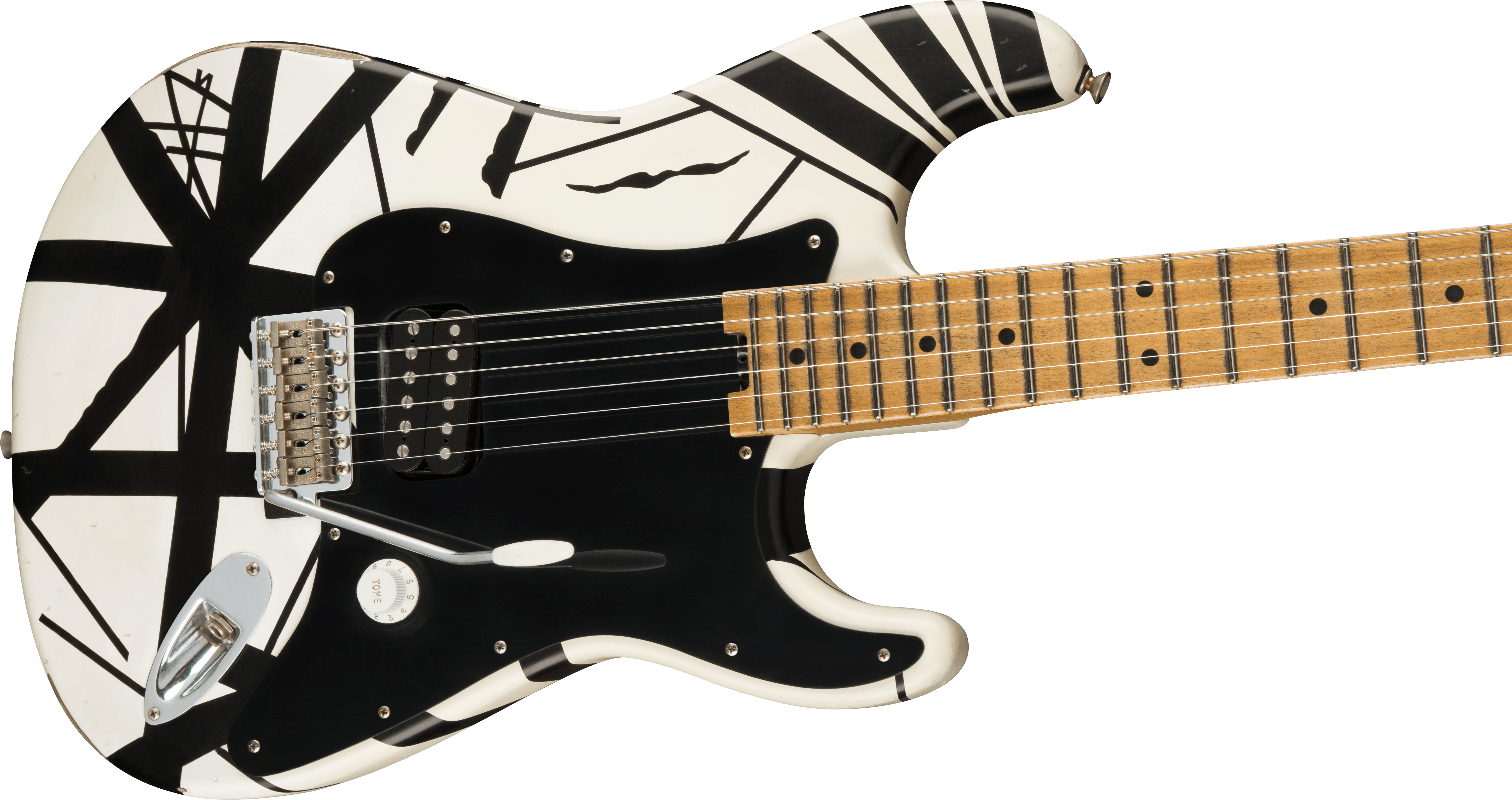 Black and white shop striped guitar