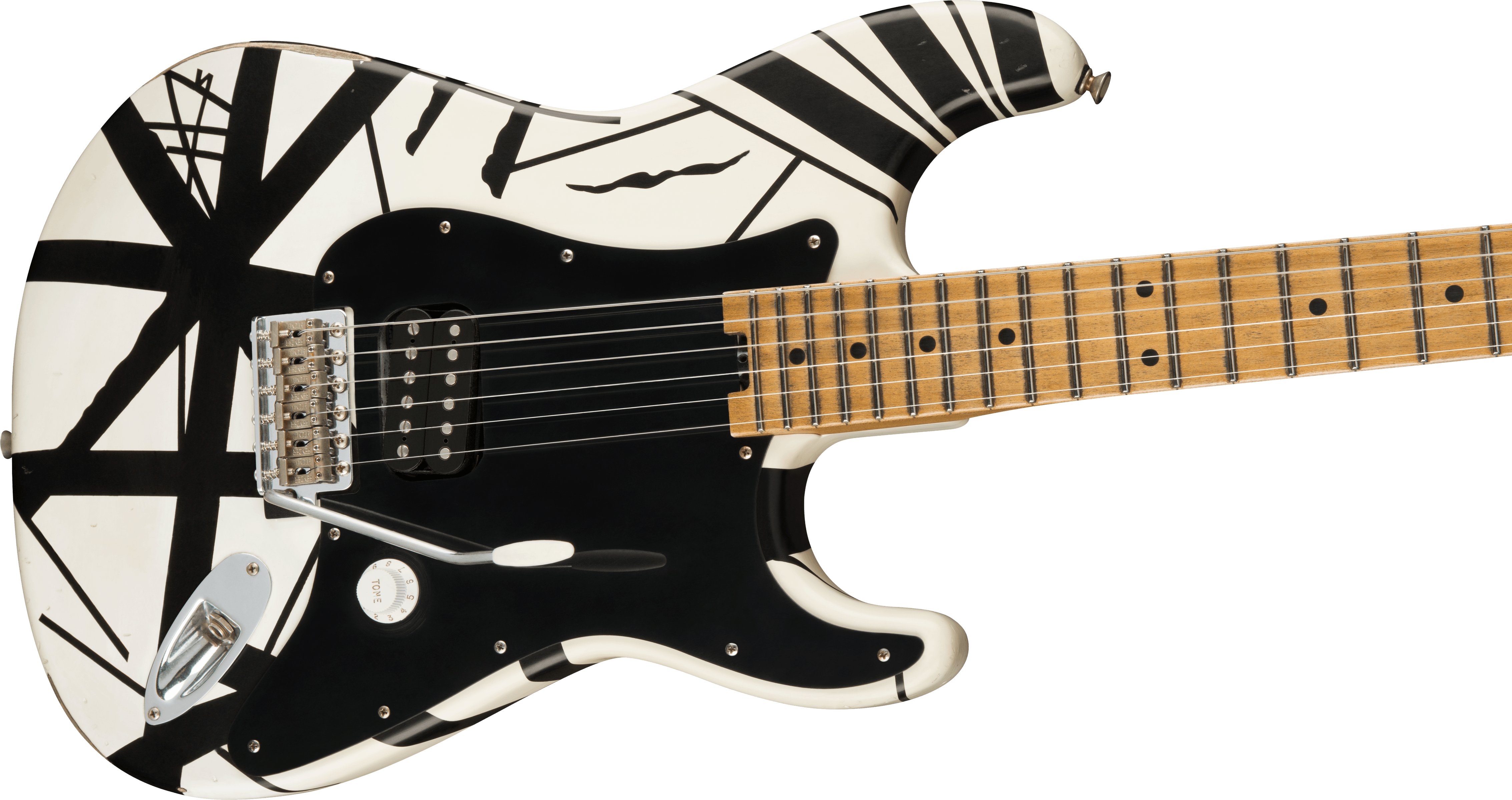 EVH Striped Series 78 Eruption Maple Fingerboard White with Black Stripes Relic 5107900576