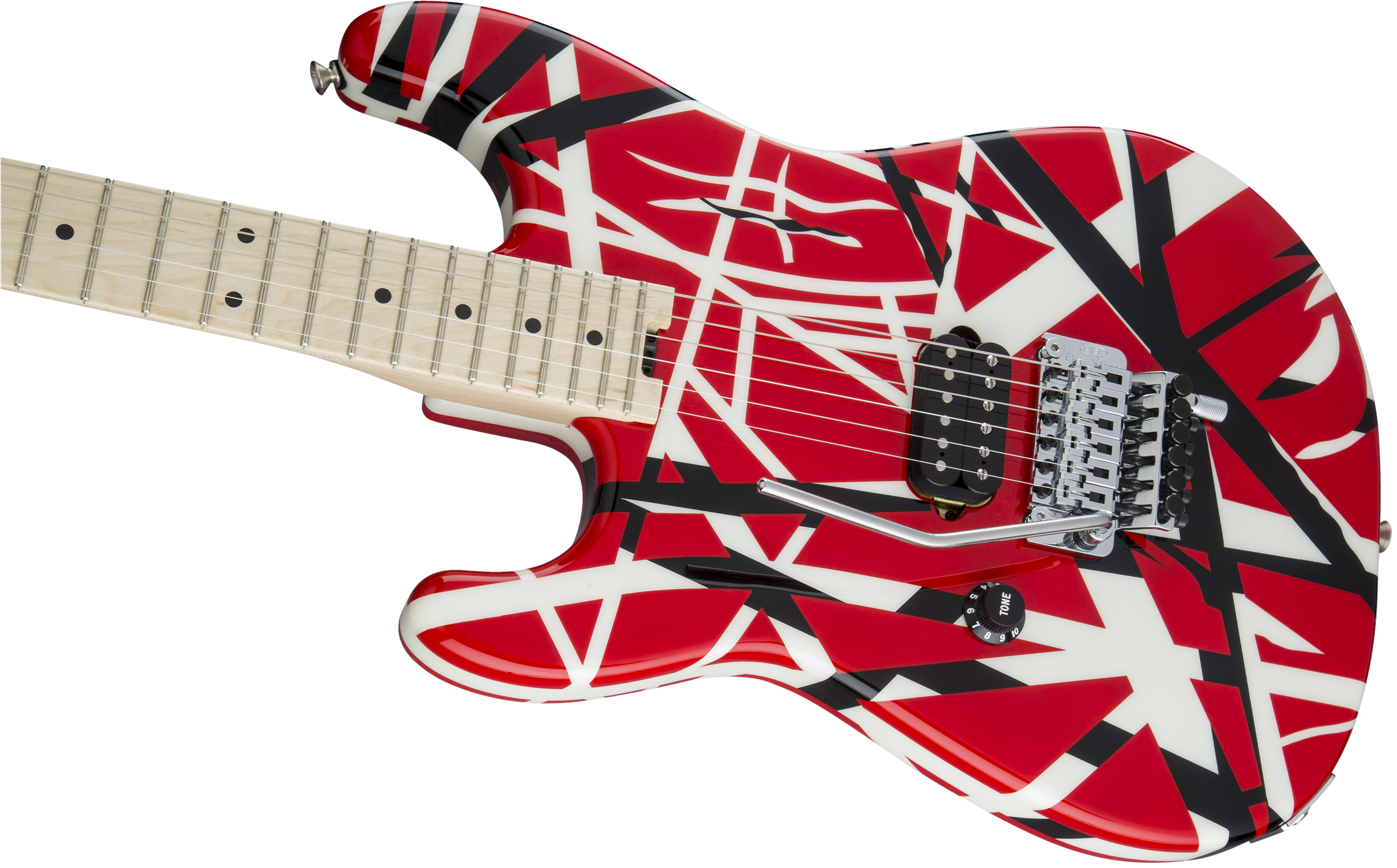EVH Striped Series LEFT HANDED Red, Black, White, Maple Fingerboard, Red,  Black and White Stripes 5107912503