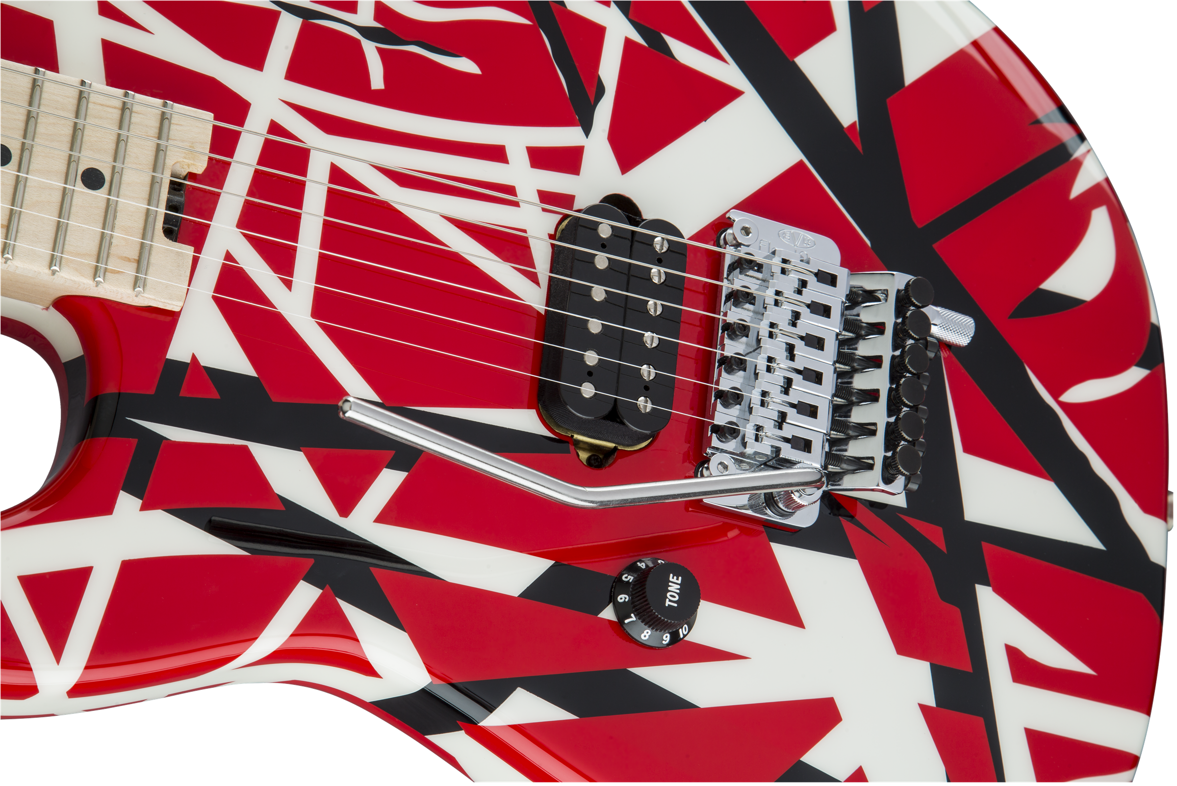 EVH Striped Series LEFT HANDED Red, Black, White, Maple Fingerboard, Red, Black and White Stripes 5107912503